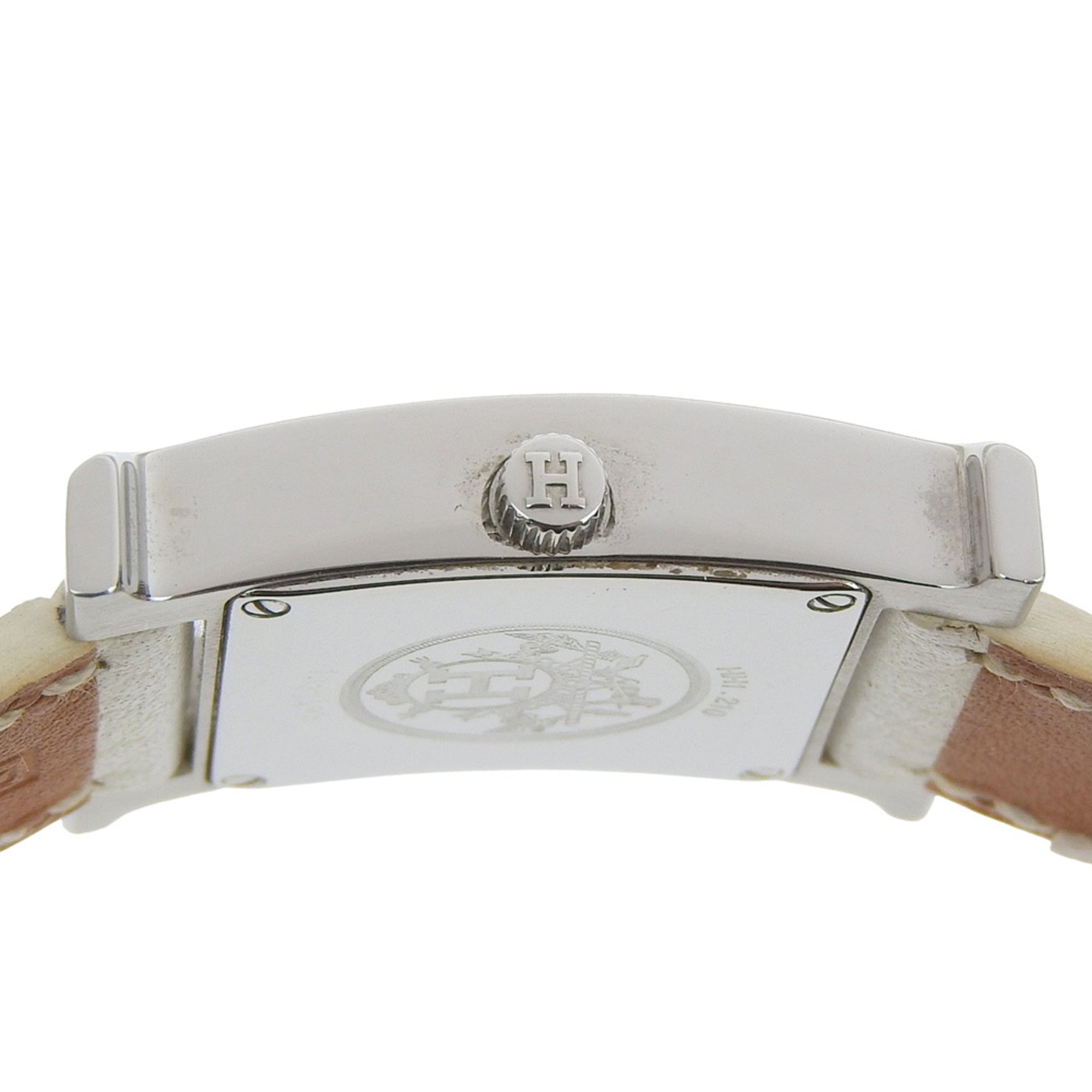 Hermès H Watch Double Tour HH1.210, roestvrij staal en glad leer, vervaardigd in Frankrijk, 2012, zilverkleurig P-kwarts uurwerk, analoge wijzerplaat, witte wijzerplaat, Heure-horloge voor dames.