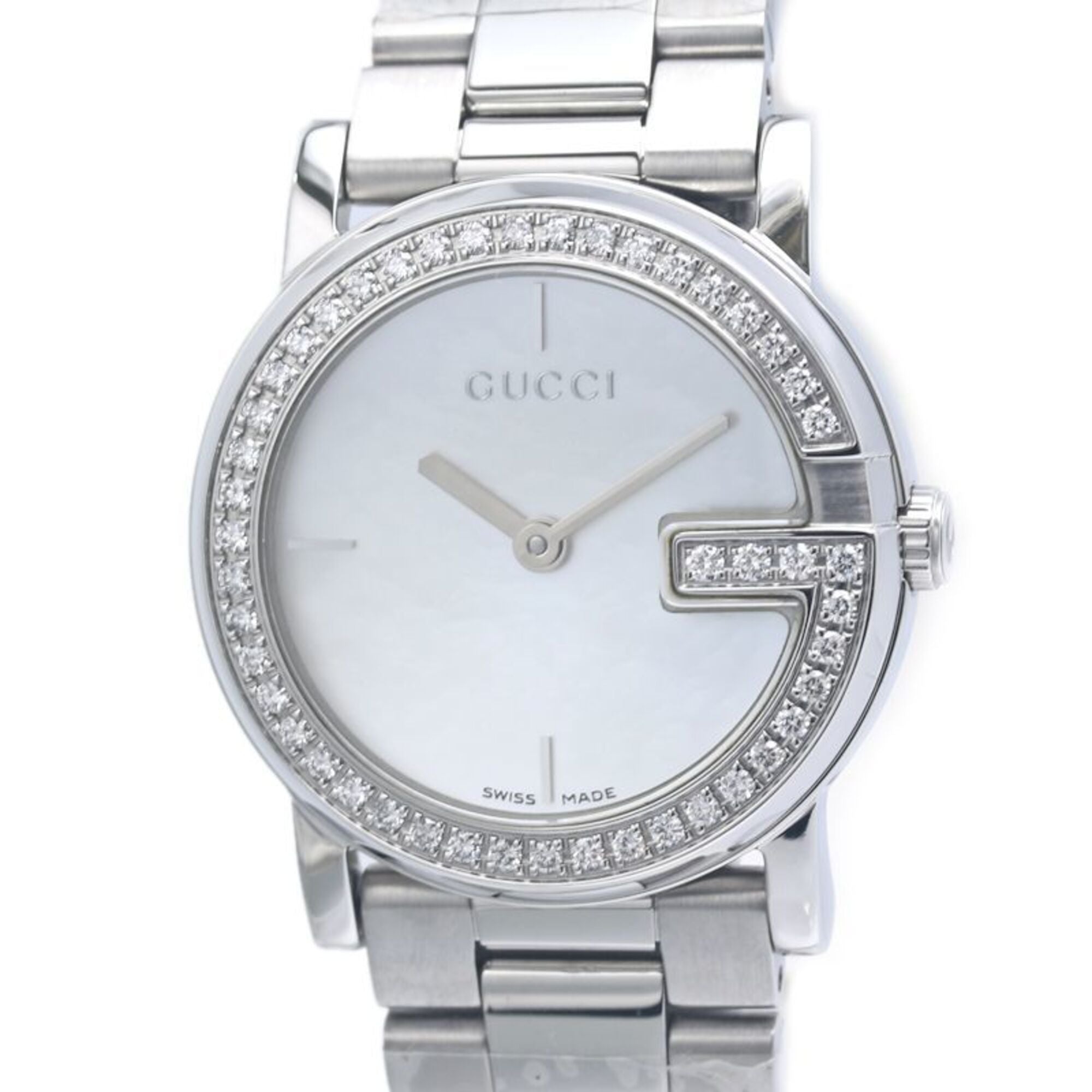 GUCCI G-Round Bezel Diamond Watch YA101510 101L Women's SS 40361
