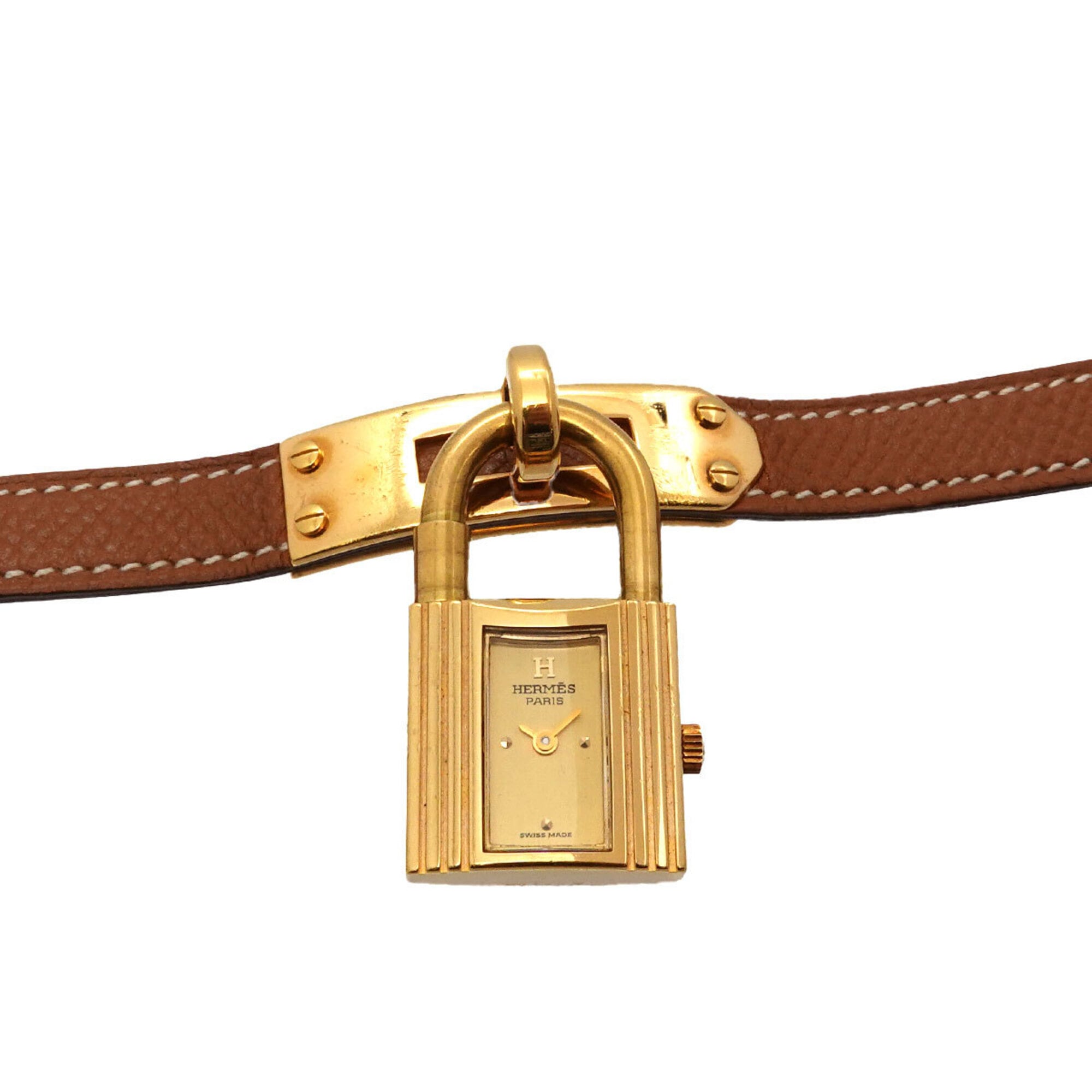 Hermes Kelly Watch, Ladies' Gold and Brown Quartz Watch with Padlock