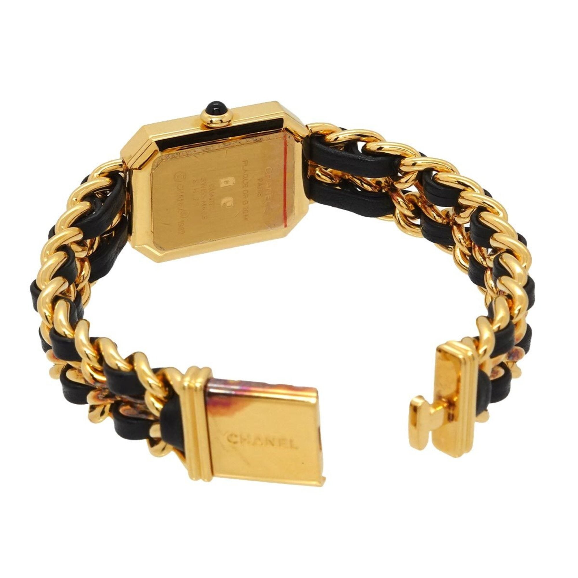 Chanel Premiere Large Size H0001 Wo Black Gold Quartz