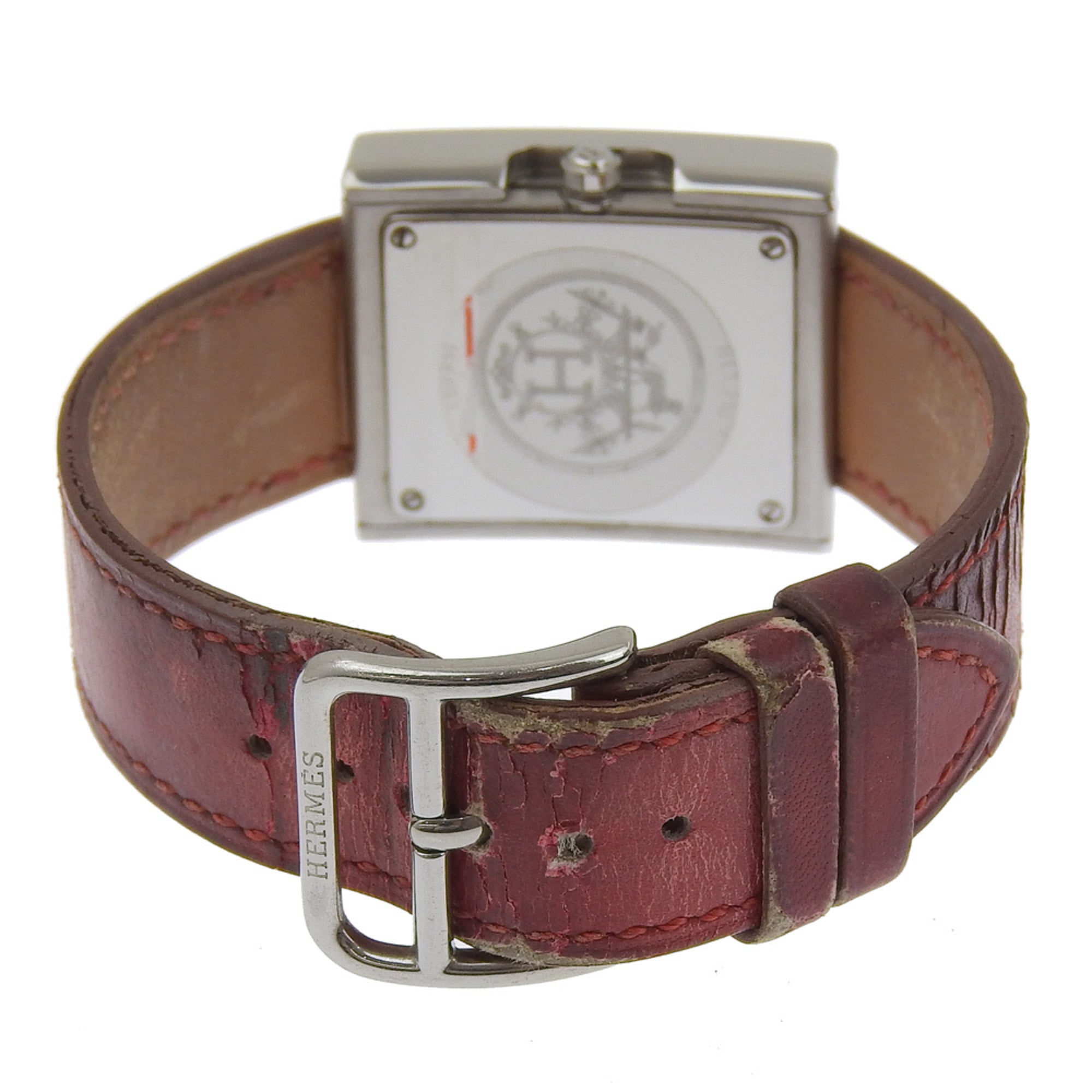 Hermès BE1.210 dameshorloge met roestvrijstalen en leren band, quartz uurwerk, analoge wijzerplaat, witte wijzerplaat