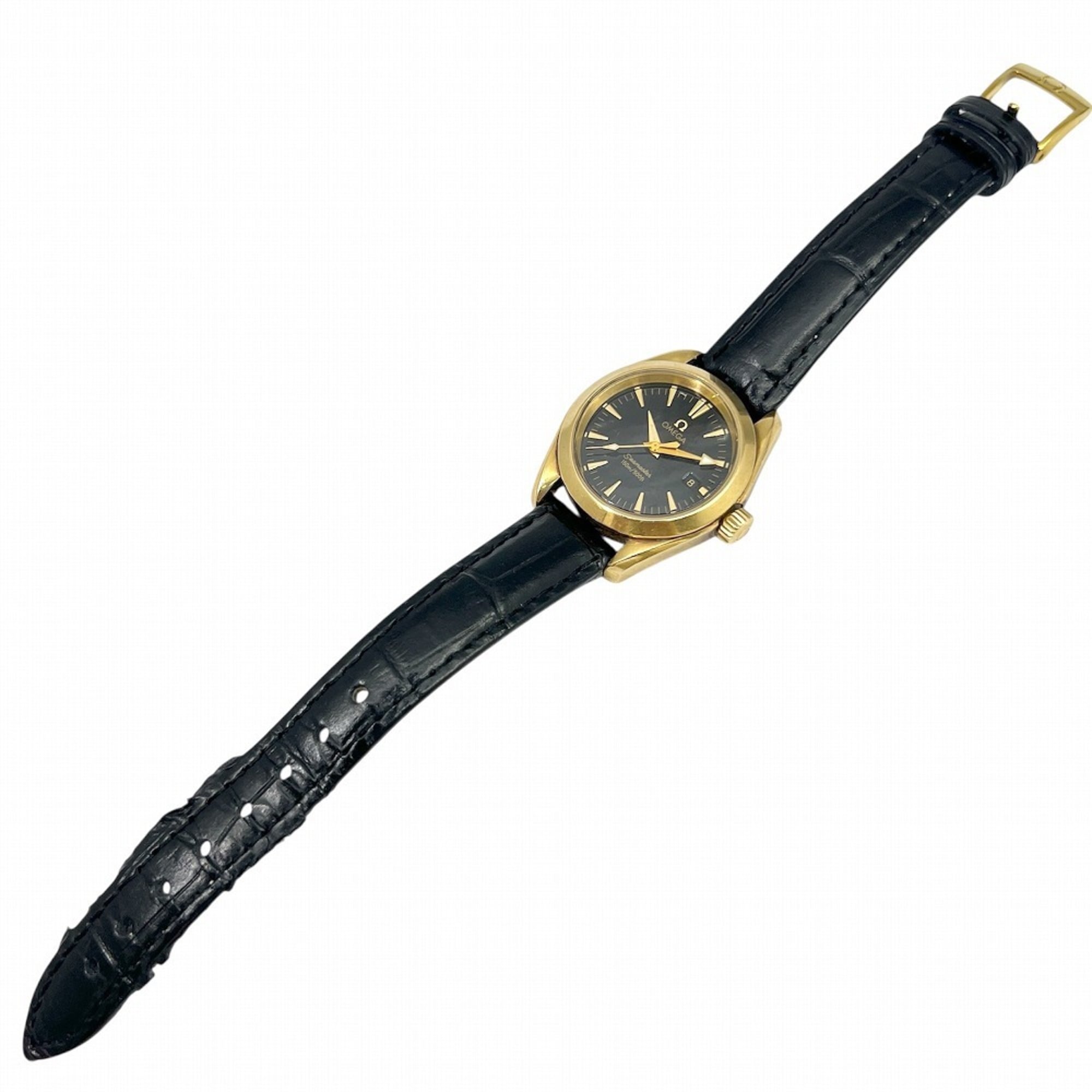 OMEGA Seamaster Aqua Terra 150 m K18YG Quarz mit Schwarz Zifferblatt, Modell 2677.50.32, Lederarmband, für Damen und Herren