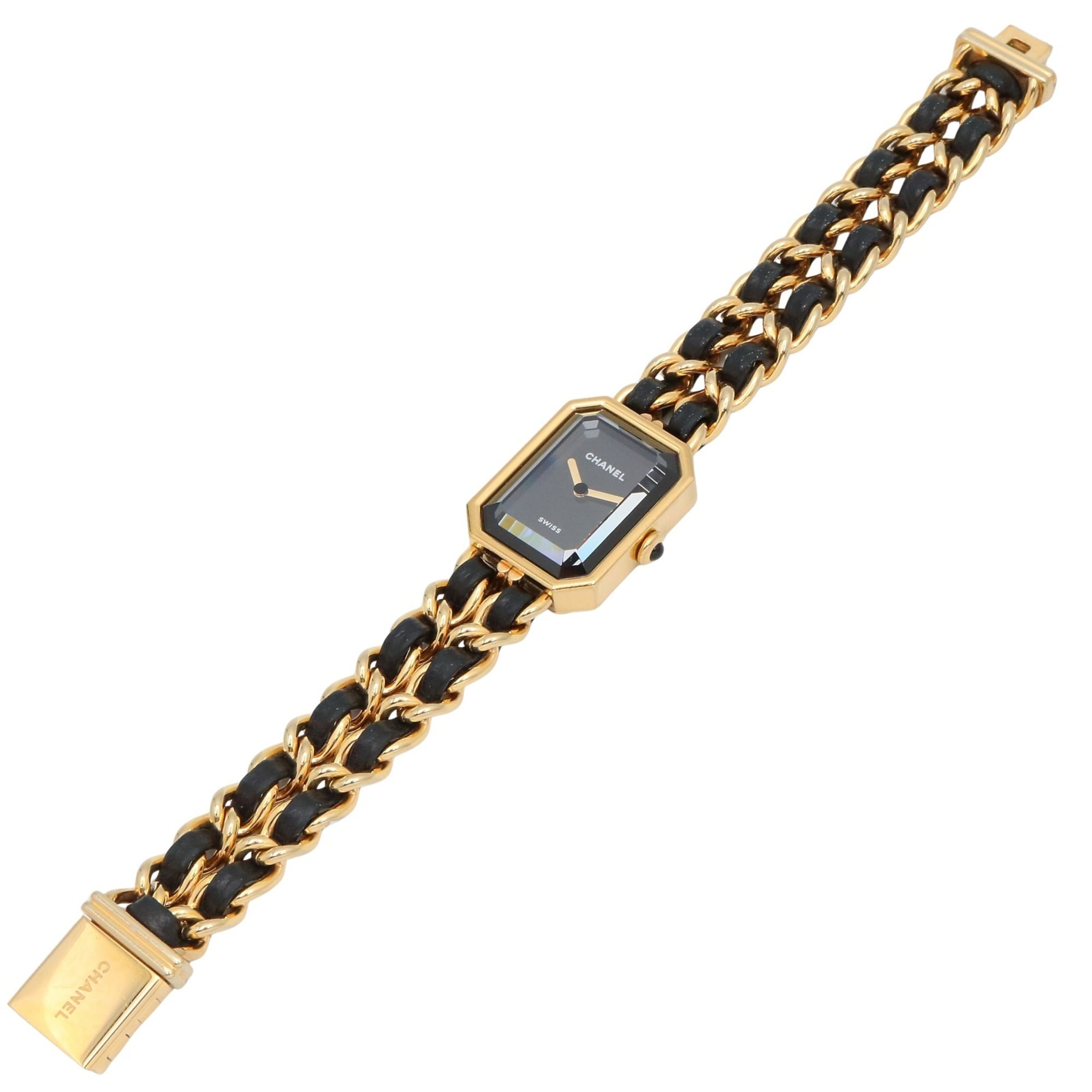 CHANEL Premiere Original Edition horloge, GP (verguld), leer, dames, zwart, H6951
