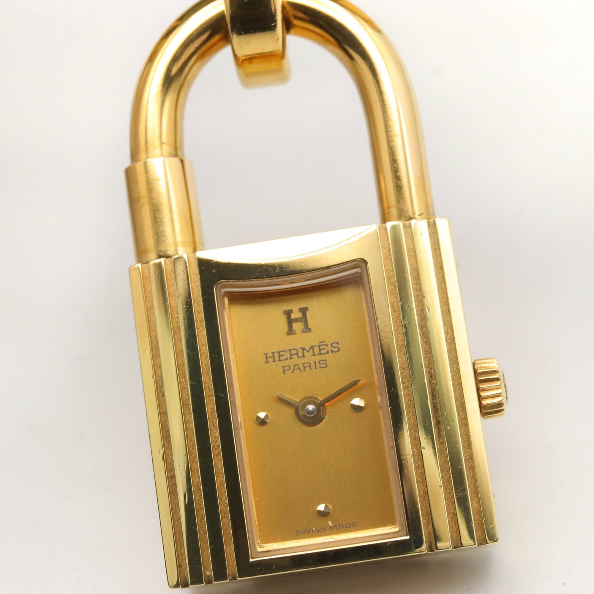 Hermes Kelly-horloge, verguld (GP), leren band, damesmodel in champagnekleur, KE1.201