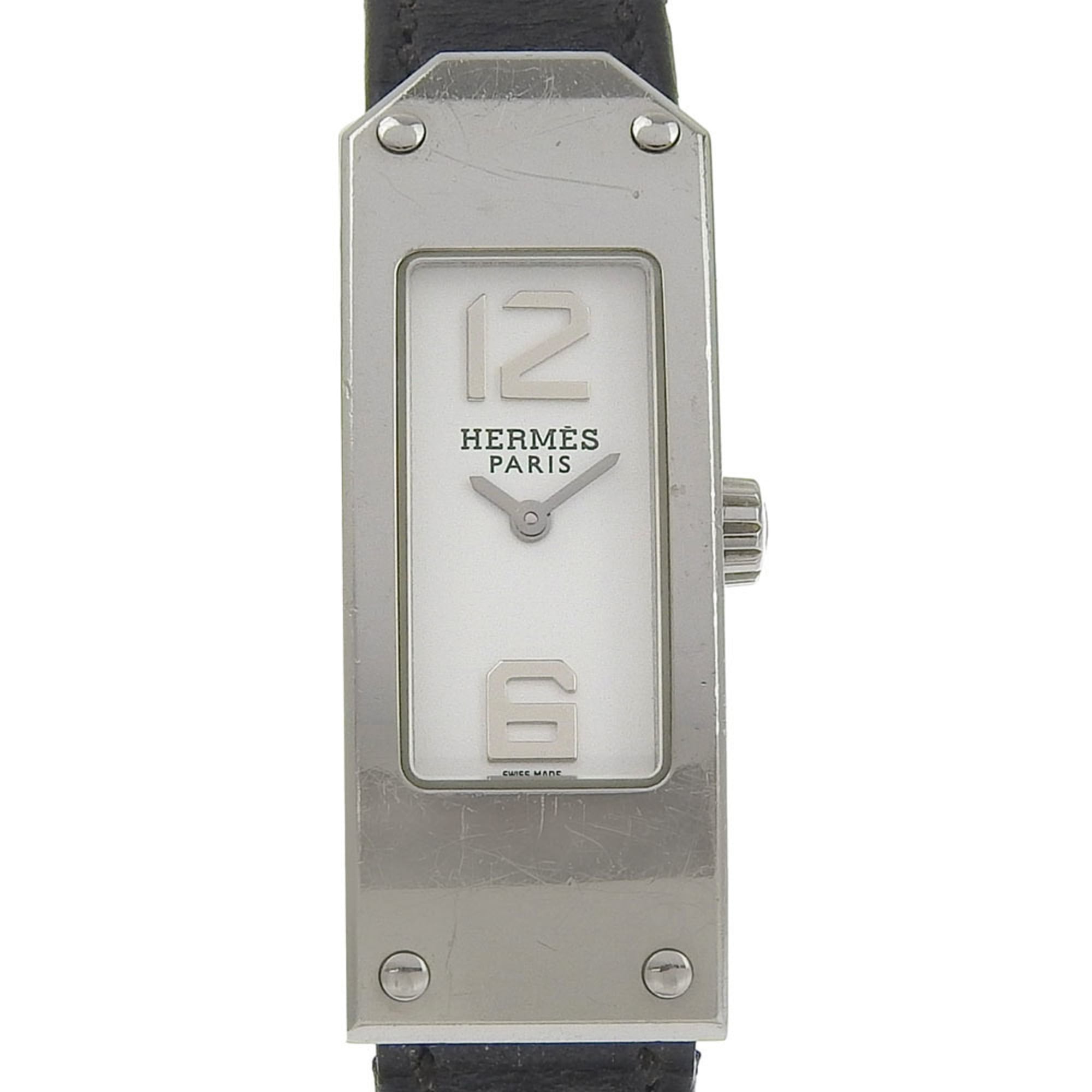 Hermes Kelly II watch KT1.210, stainless steel, quartz, analog display, white dial, women's watch.
