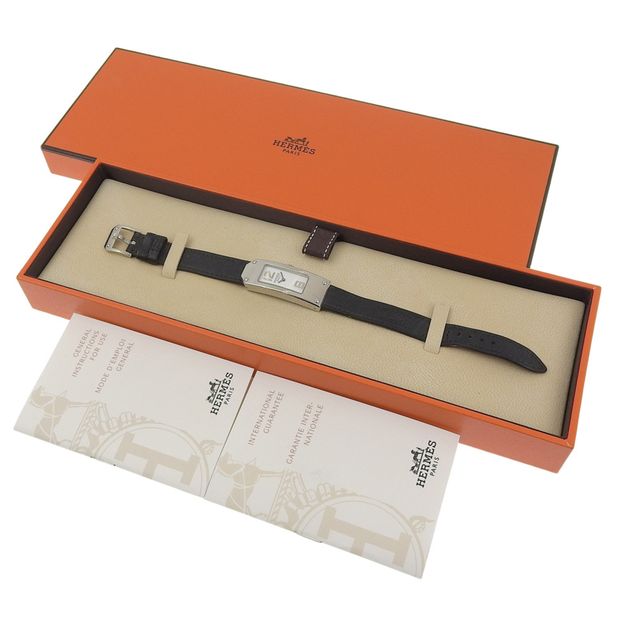 Montre Hermès Kelly II KT1.210, acier inoxydable, Quartz, affichage analogique, cadran Blanc, montre pour femme.
