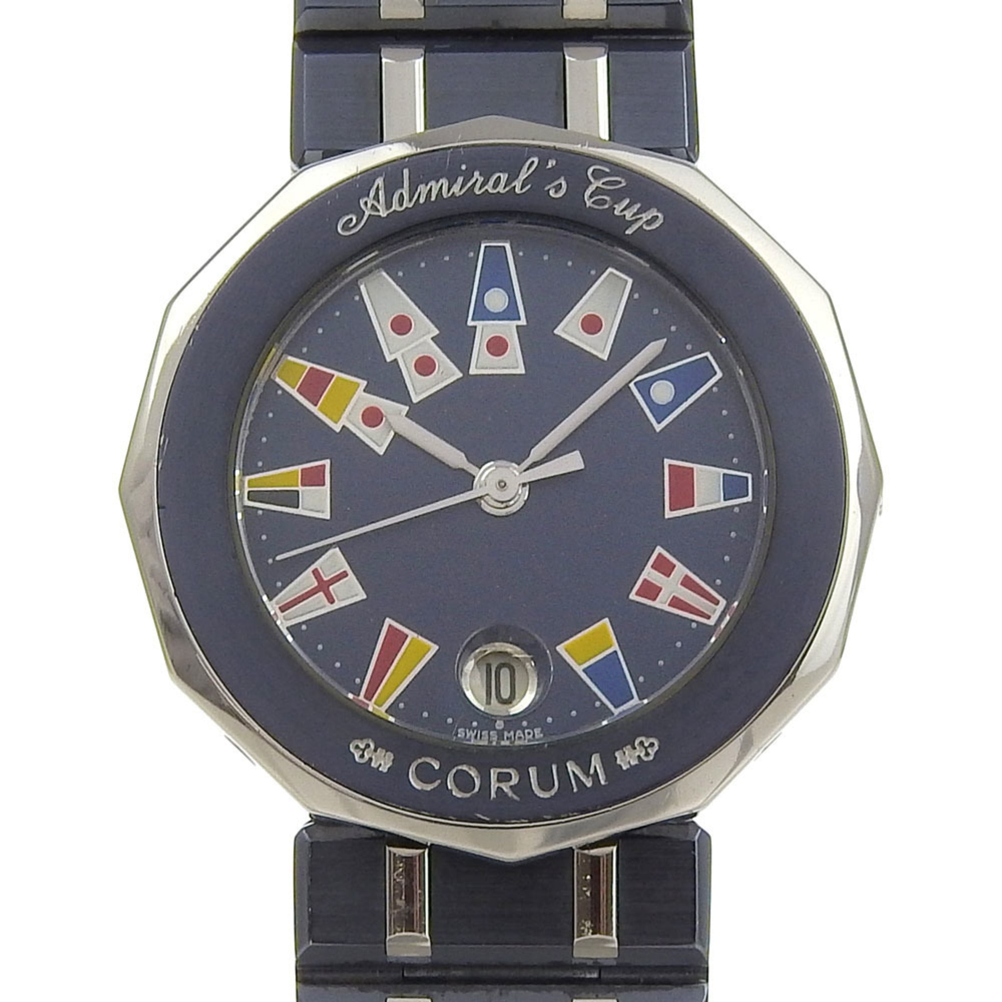 Corum Admiral's Cup Watch 39.610.30.V50 Stainless Steel x Gun Blue Quartz Analog Display Navy Dial Admirals Ladies