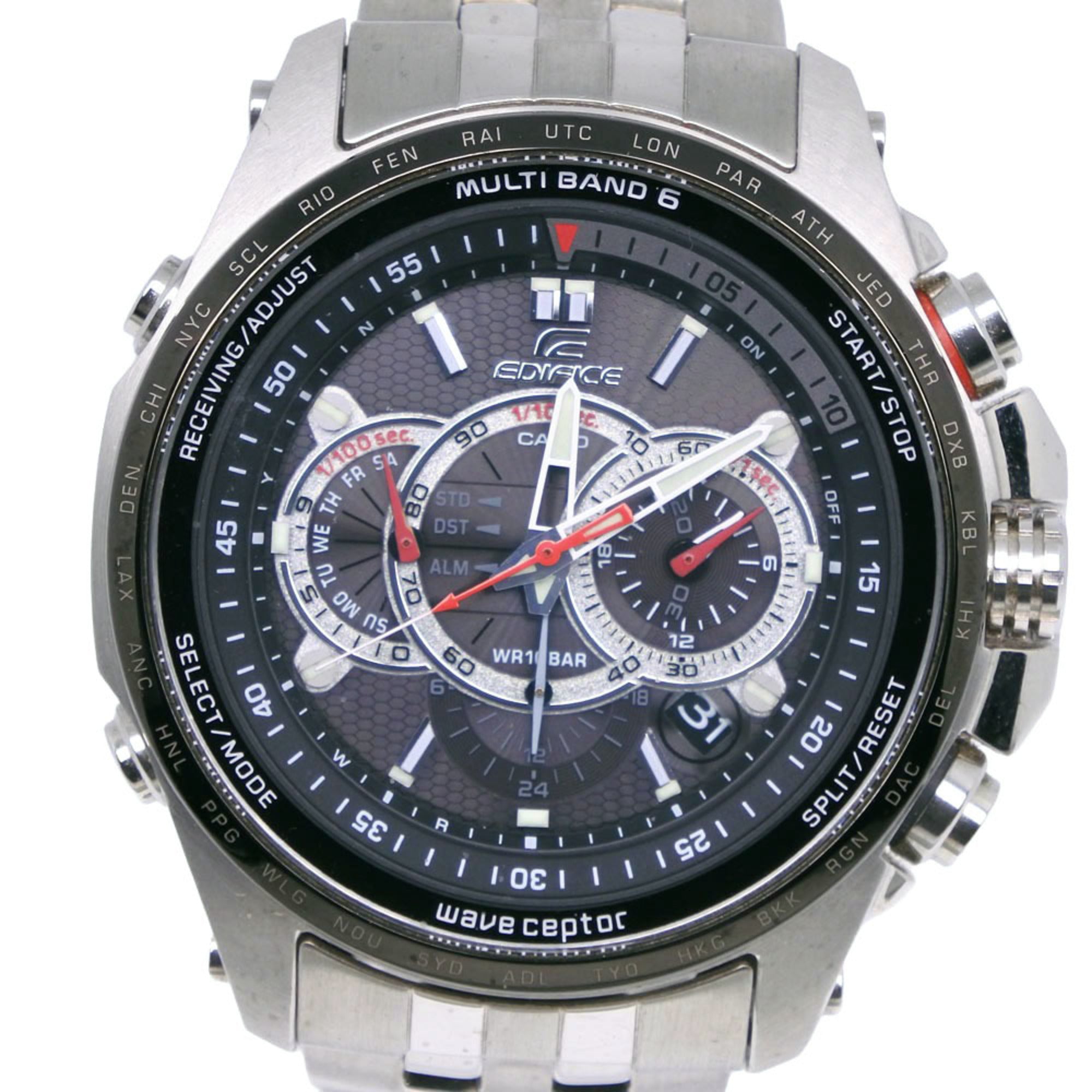 Casio Edifice Multi-Band 6 EQW-M710DB-1A2JF Stainless Steel Gray Solar Radio-Controlled Chronograph Watch with Dial - Men's