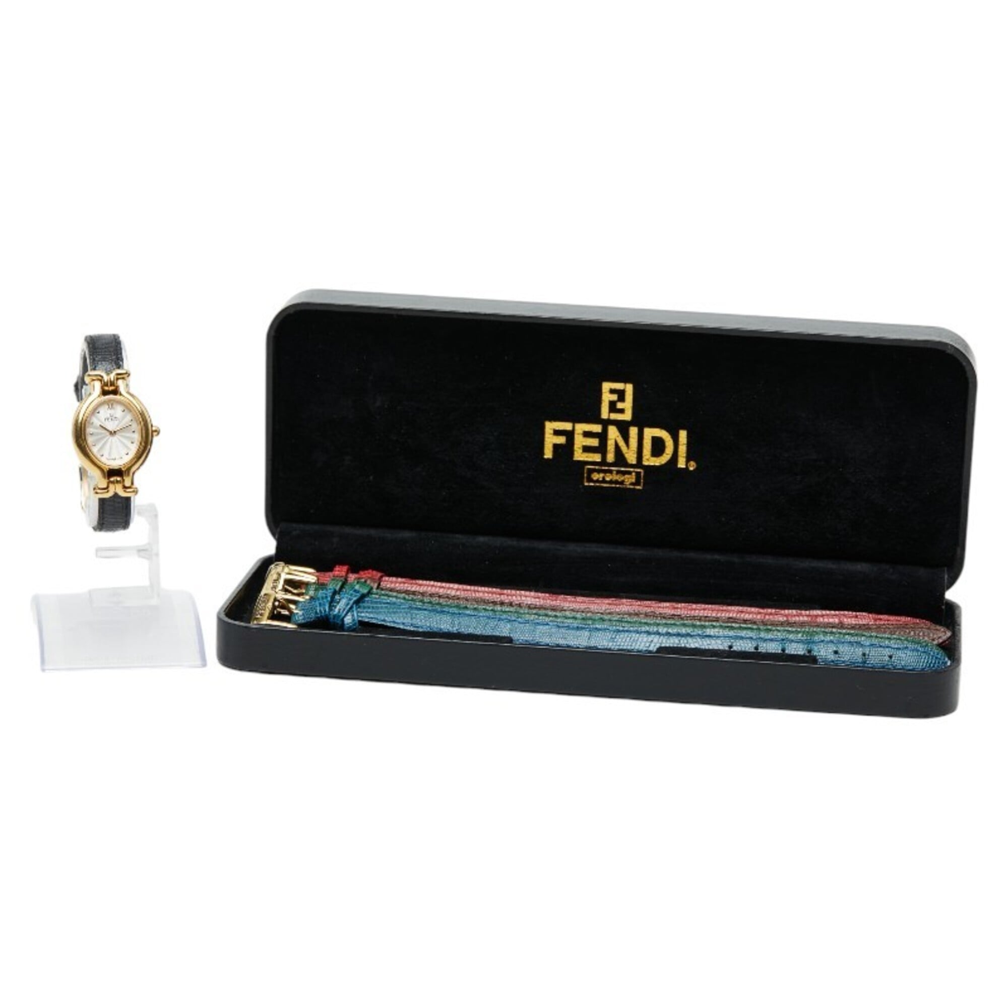 Montre Fendi Chameleon à lunette interchangeable, 5 couleurs, modèle 640LQuartz cadran argenté, acier inoxydable et cuir, pour femme, FENDI