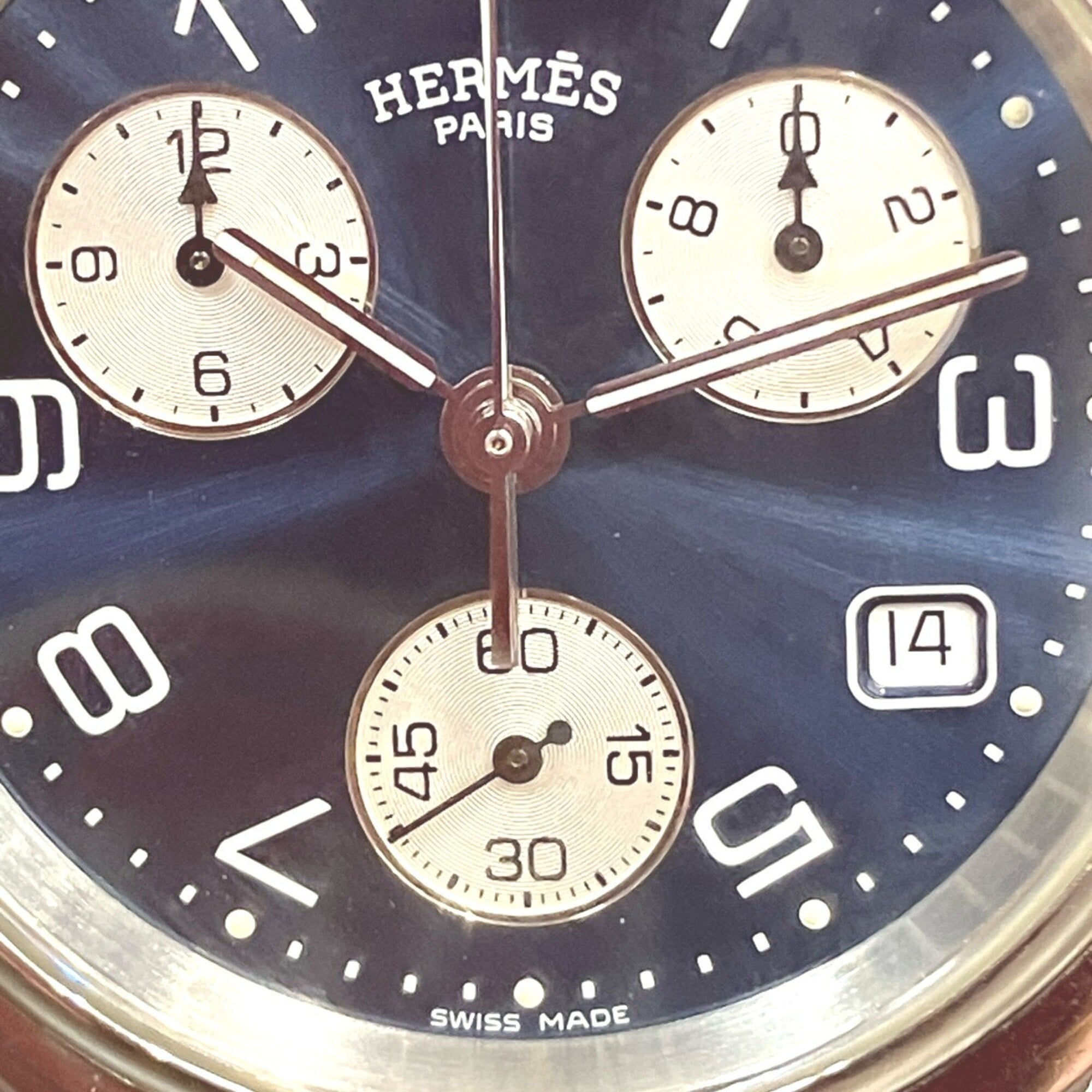 Hermes Clipper watch, total weight 102.4g, stainless steel, quartz movement, navy dial, CL1.910