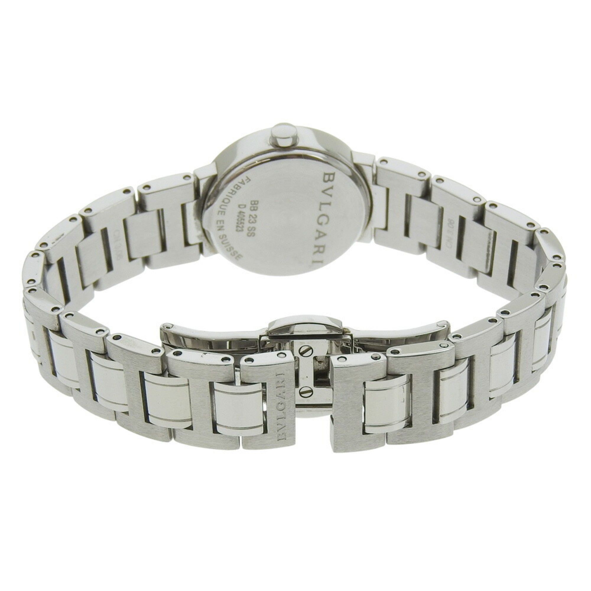 Bvlgari Uhr BB23SS Edelstahl Quarz Analoganzeige Weiß Zifferblatt Damenuhr