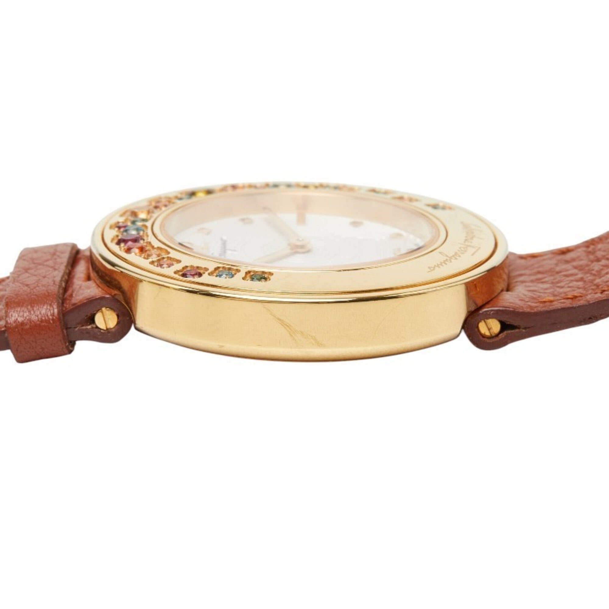 Salvatore Ferragamo Gancini Sparkling F64SBQ50001 Quartz White Dial Stainless Steel Topaz Ladies