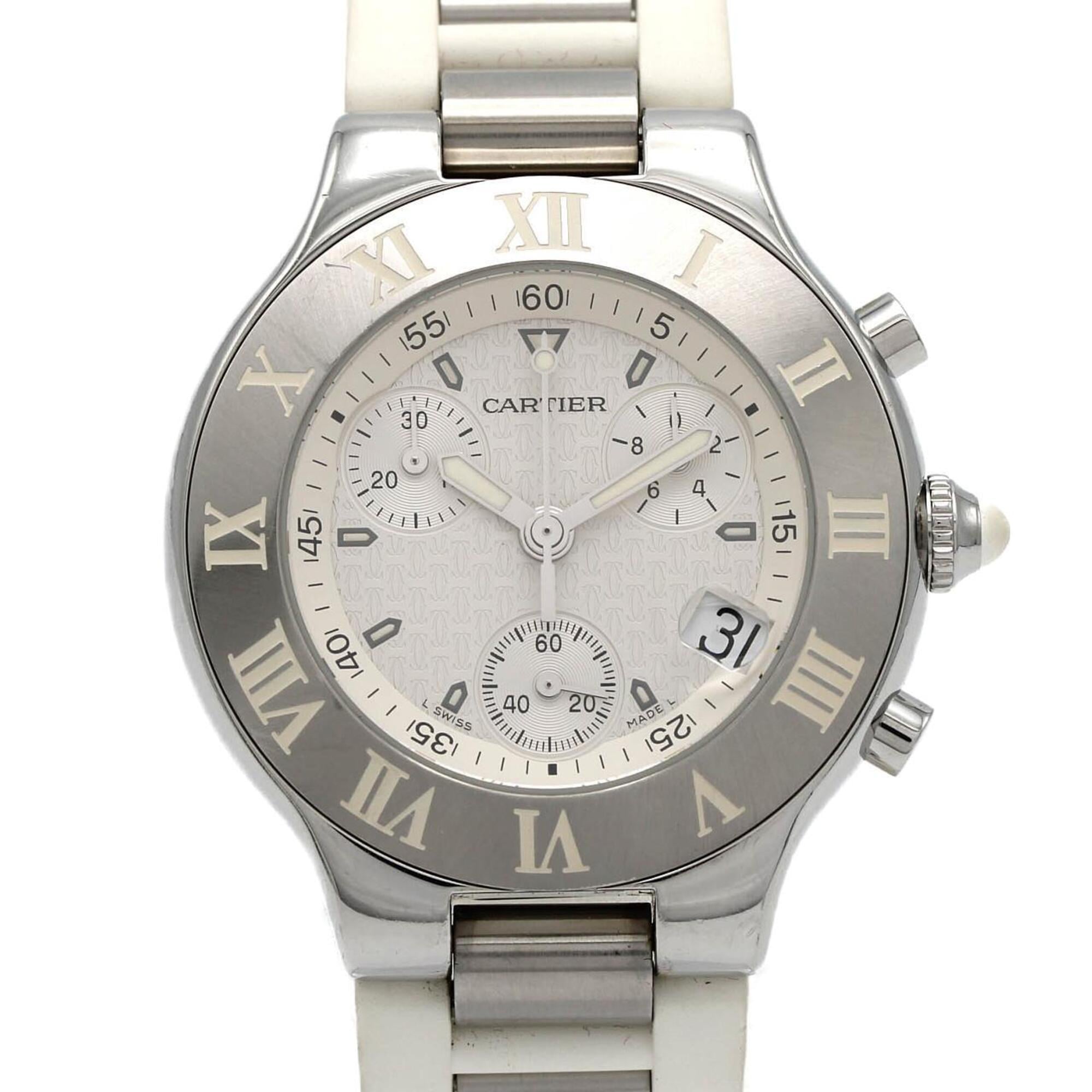 Cartier Chronoscaph LM W10184U2 Silver Dial 38mm Watch