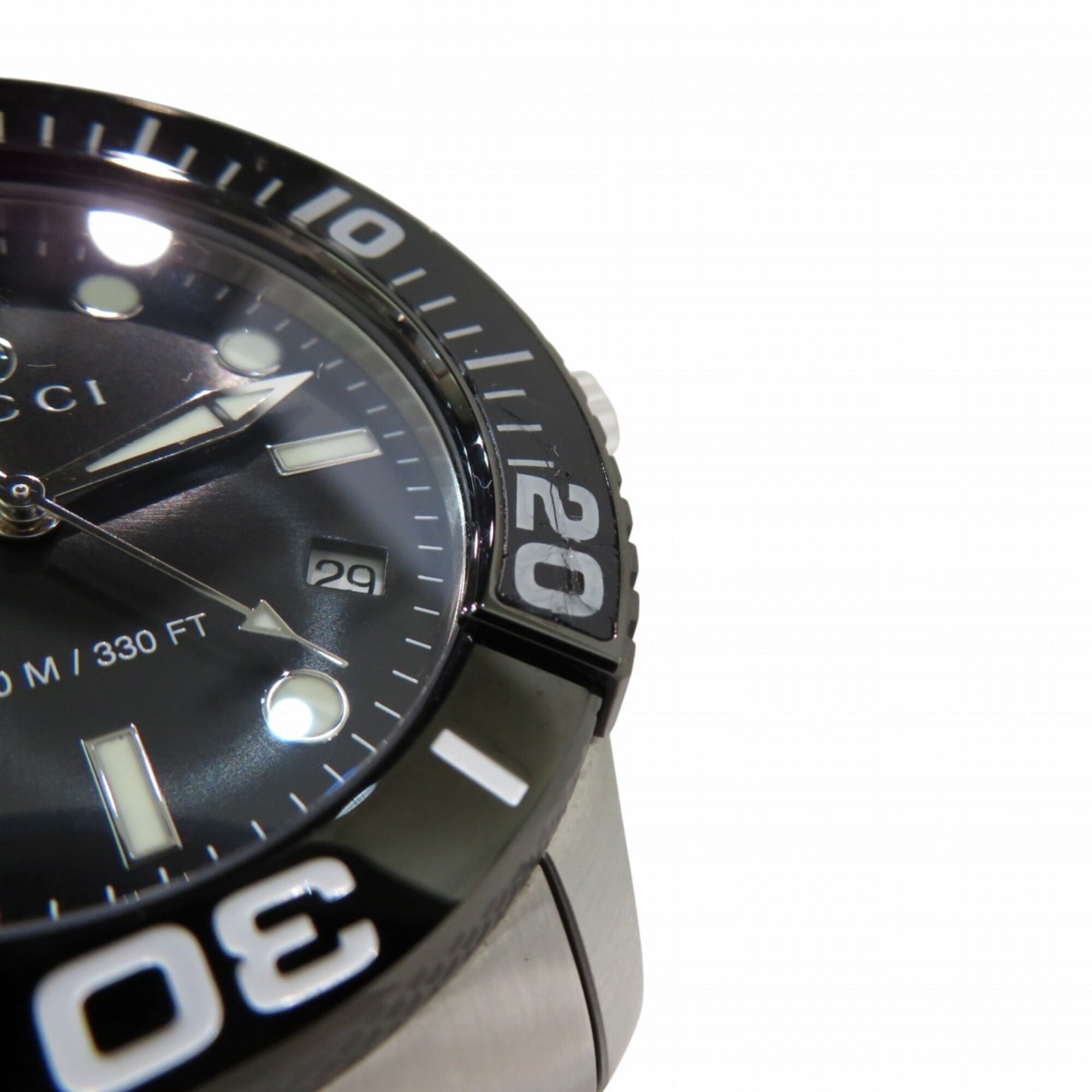 Gucci Timeless Diver-horloge, totaalgewicht 166,5 g, roestvrij staal, quartz, zwarte wijzerplaat, YA126279