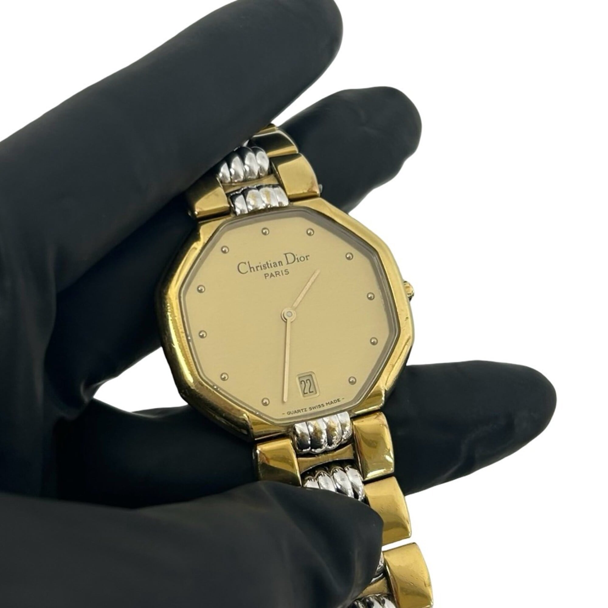 Christian Dior Vintage Octagon Stainless Steel Quartz Wrist Gold 31990