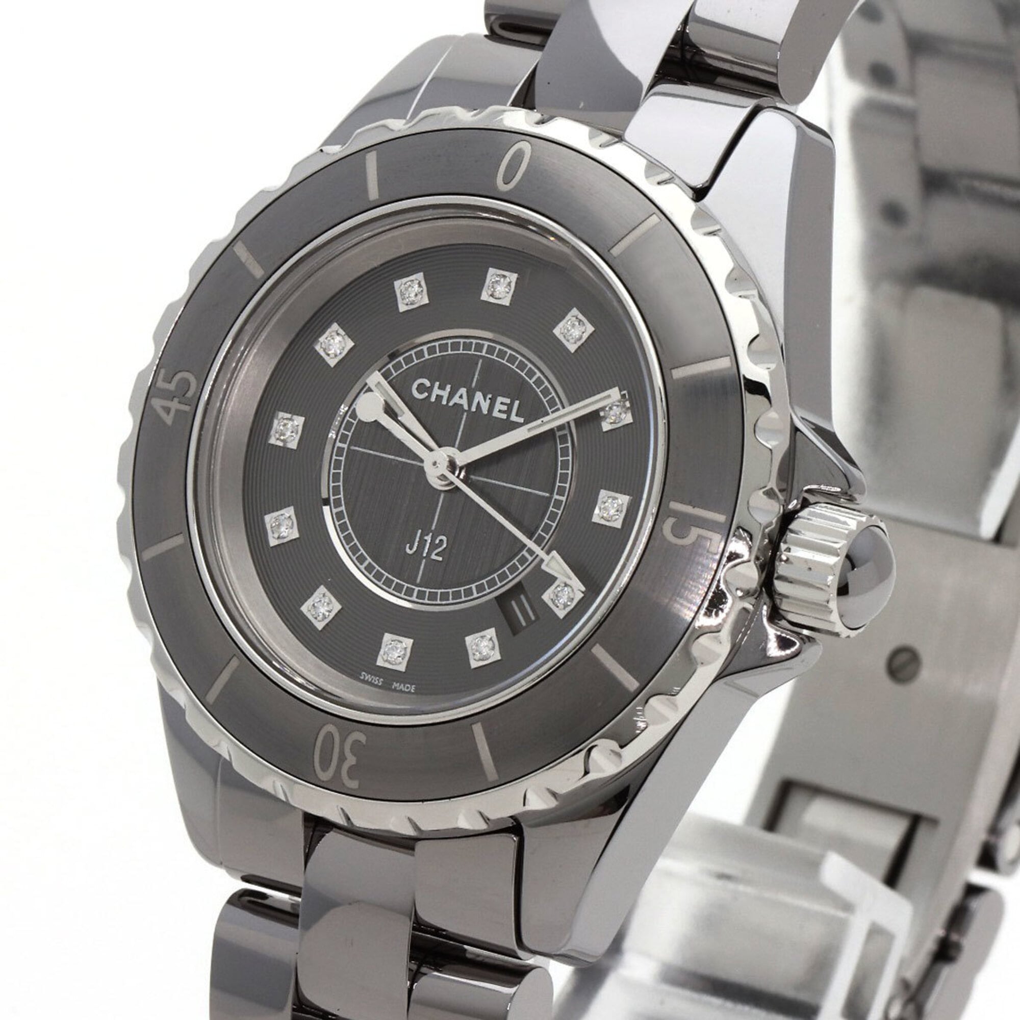 CHANEL H3241 J12 33 mm Chromatic 12P diamanten horloge van titaniumkeramiek/titaniumkeramiek voor dames