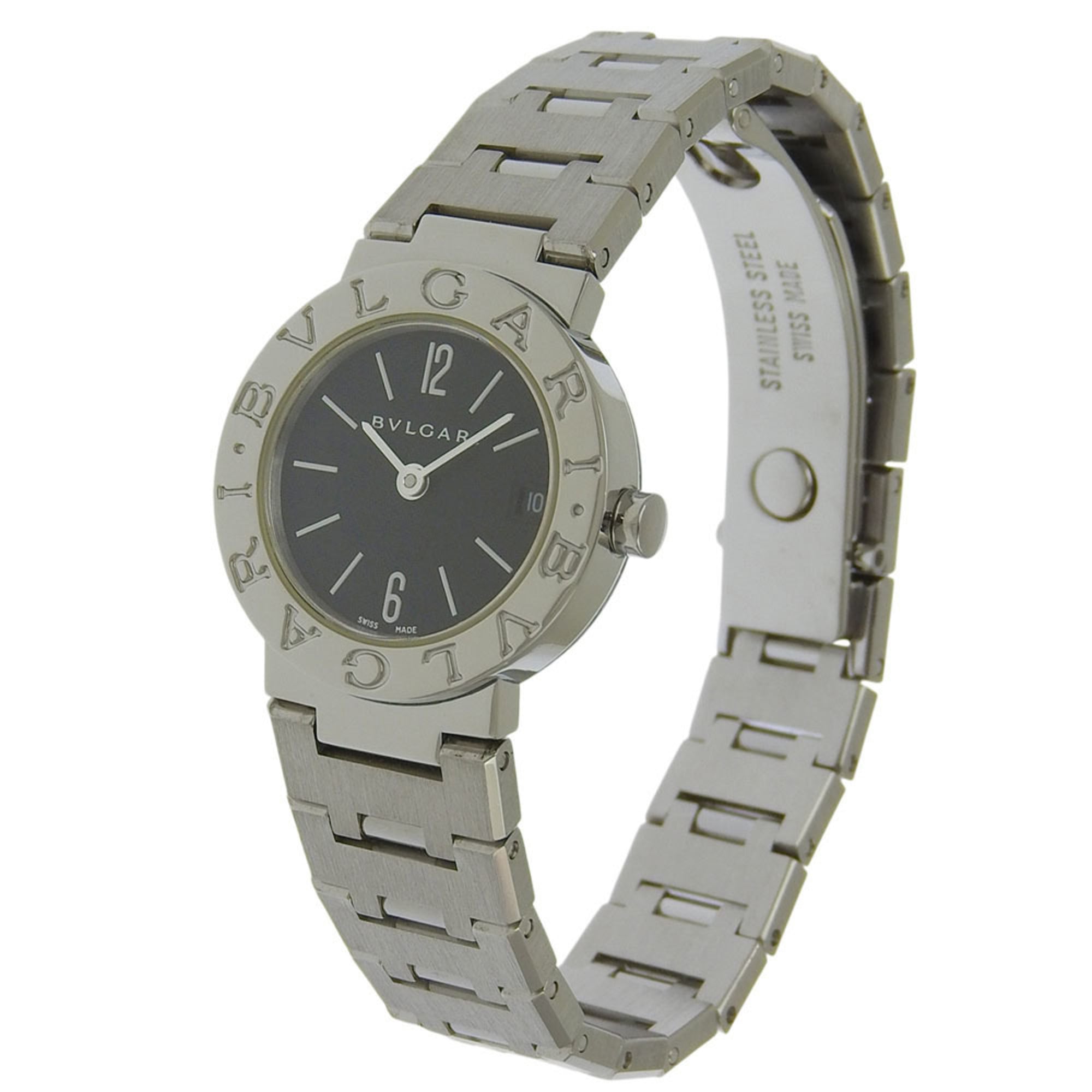 BVLGARI Watch BB23SS Stainless Steel Quartz Analog Display Black Dial Women's