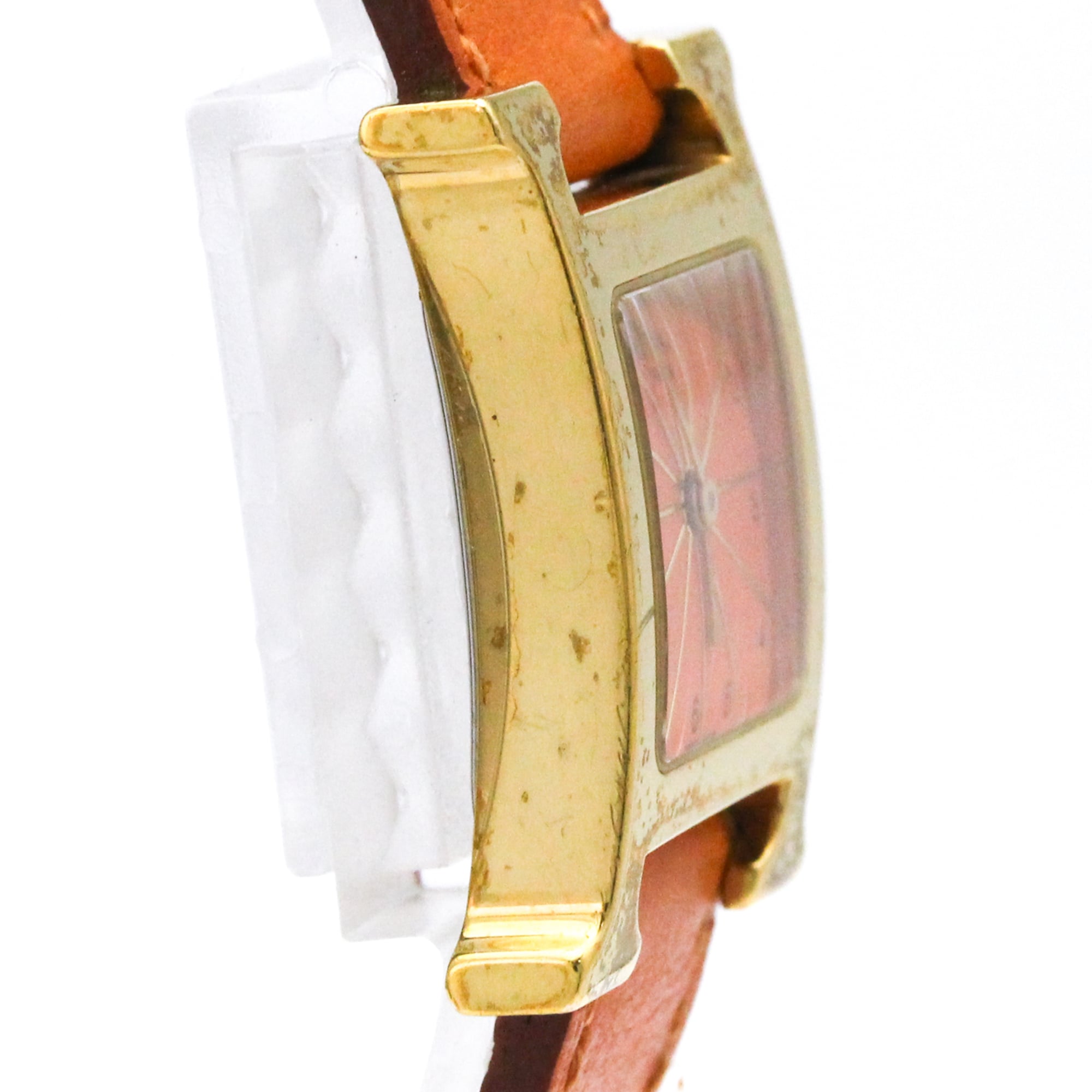 HERMES H Watch Gold Plated Leather Quartz Ladies Watch HH1.201
