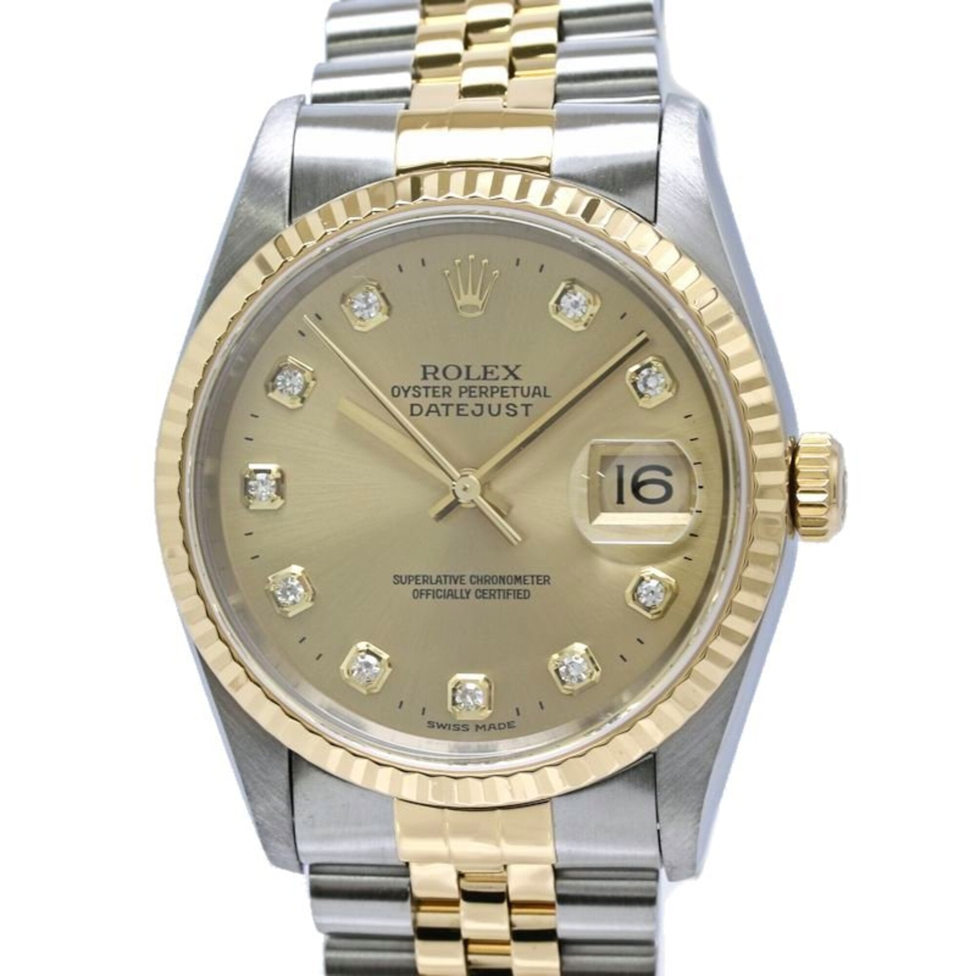 Rolex Datejust 10P Diamond 16233G Champagne Dial 36mm Watch