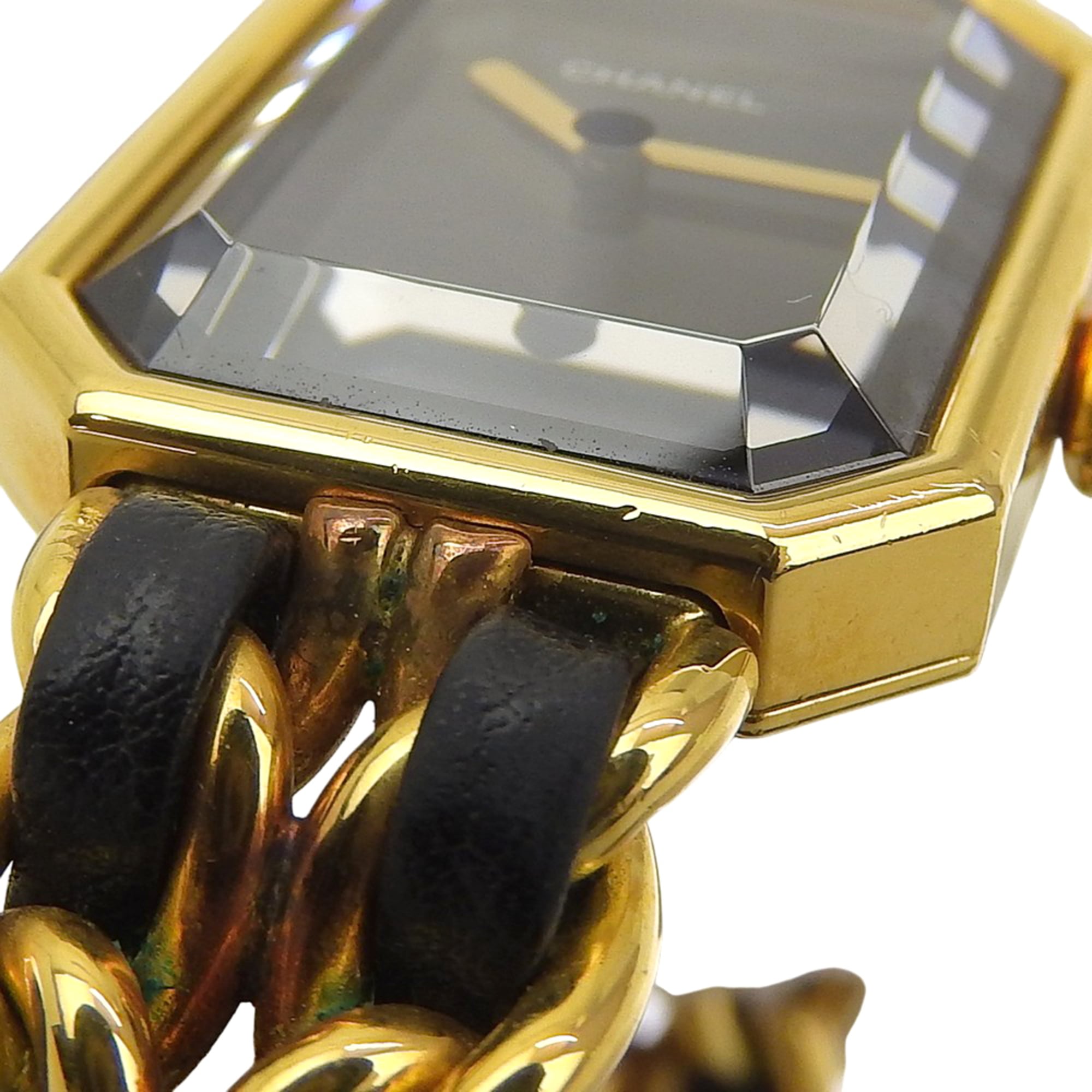 Chanel Premiere S-horloge H0001, verguld x zwart leer, quartz, analoge wijzerplaat, damesmodel