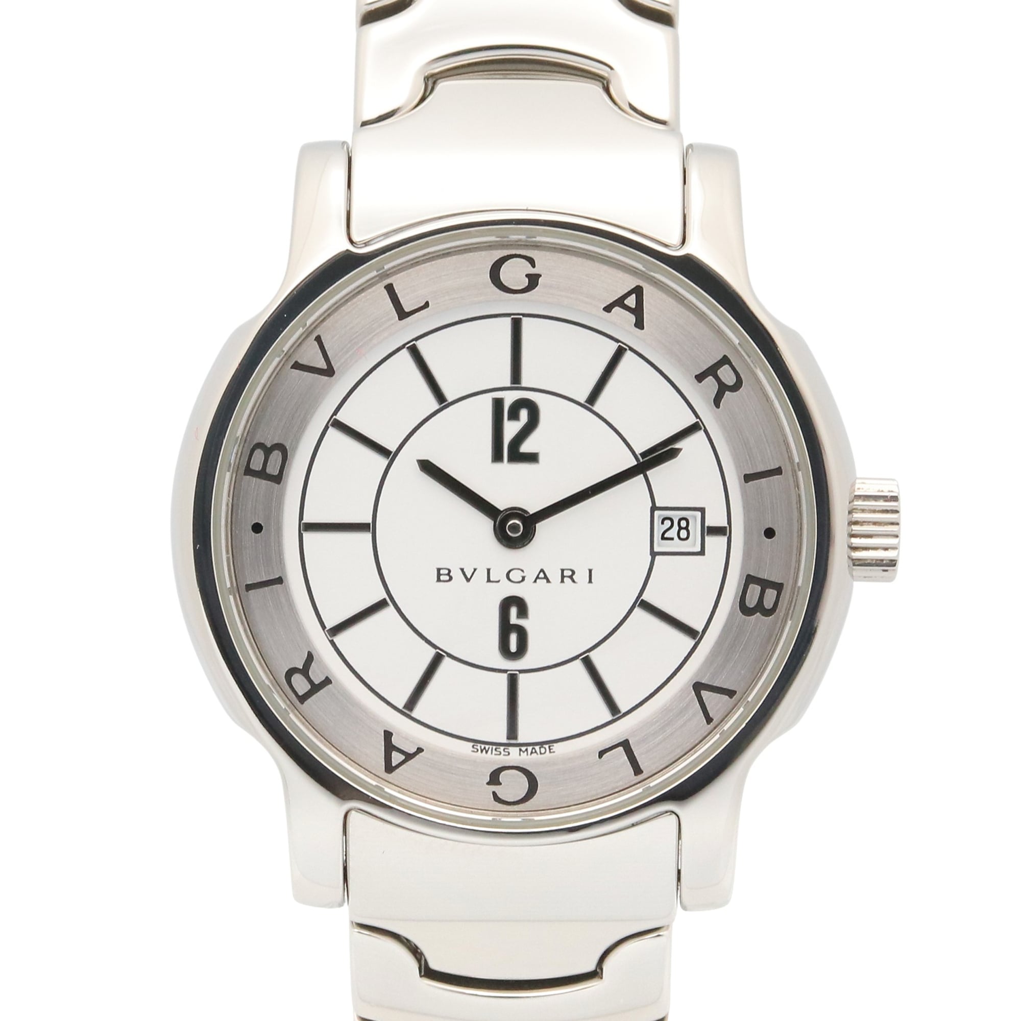 Bulgari BVLGARI Solo Tempo Watch, Stainless Steel, Women's, White (ST29S)