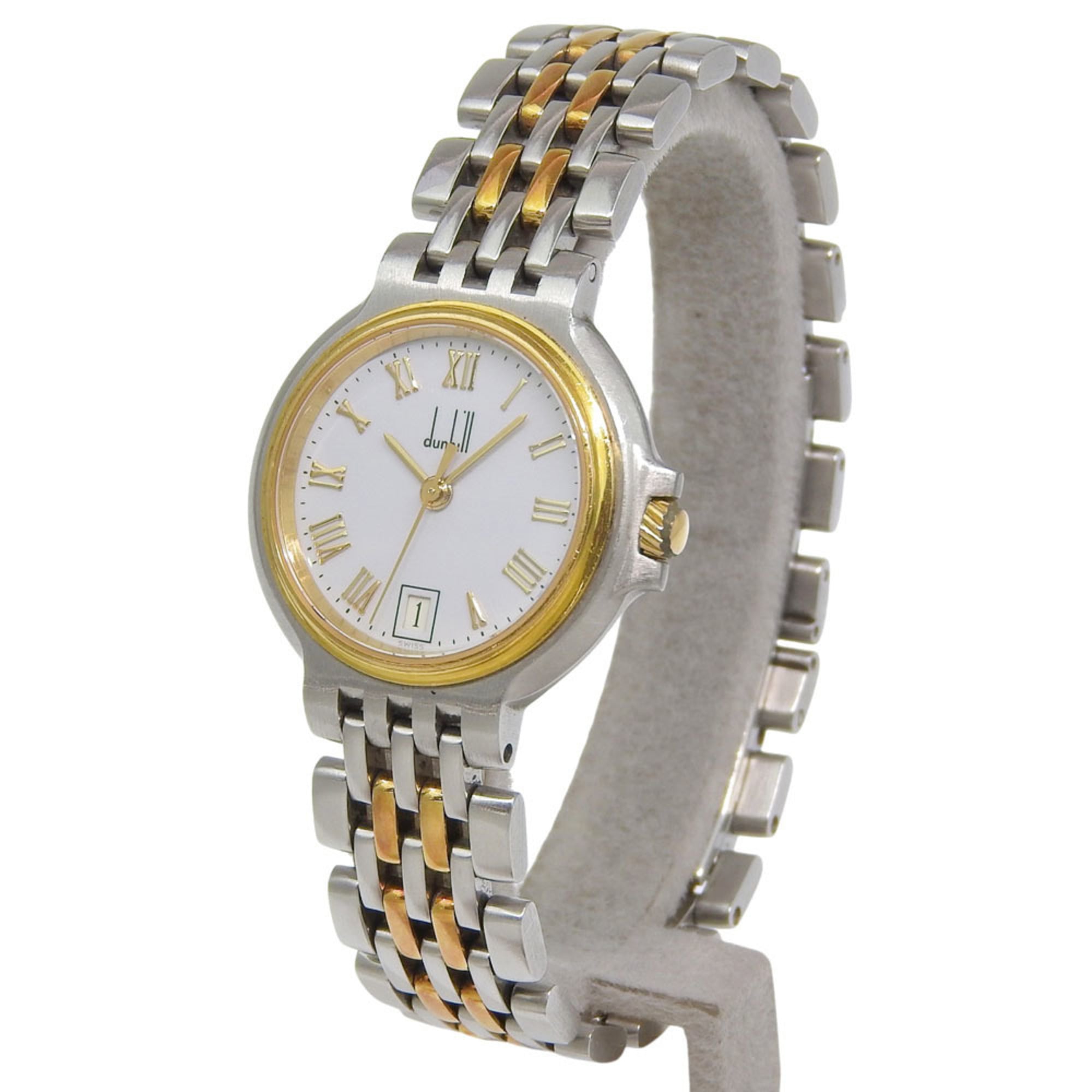 Dunhill Elite Date White Dial 18K Yellow Gold Stainless Steel 40.7g Quartz Battery Approx. 27mm Women's Watch