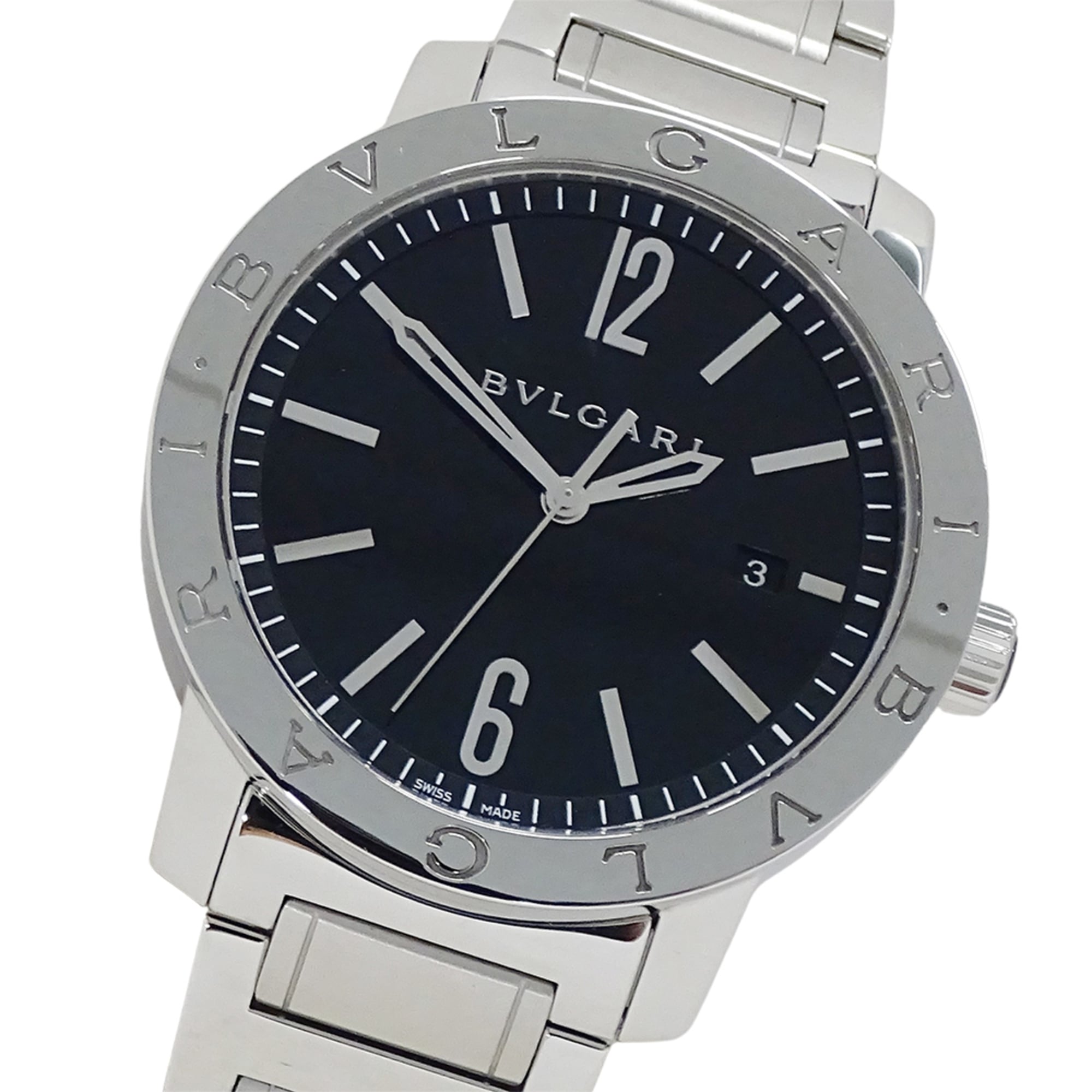 Bulgari BVLGARI Men's Watch, Brand: Date Automatic AT Stainless Steel SS BB41S Silver Black Open Caseback