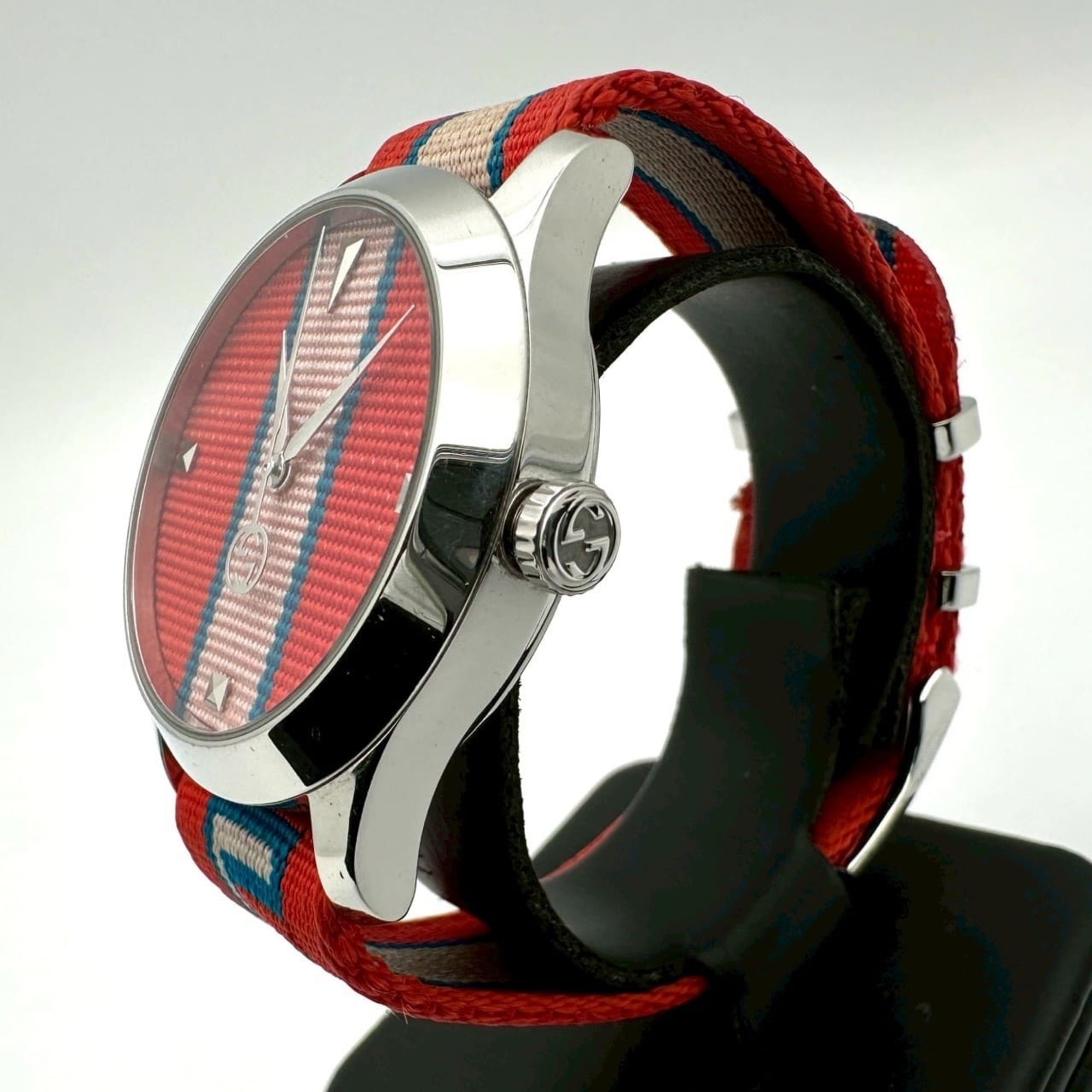 GUCCI G-Timeless YA1264070/126.4 Stainless Steel Nylon Quartz Multi-Red Men's Watch