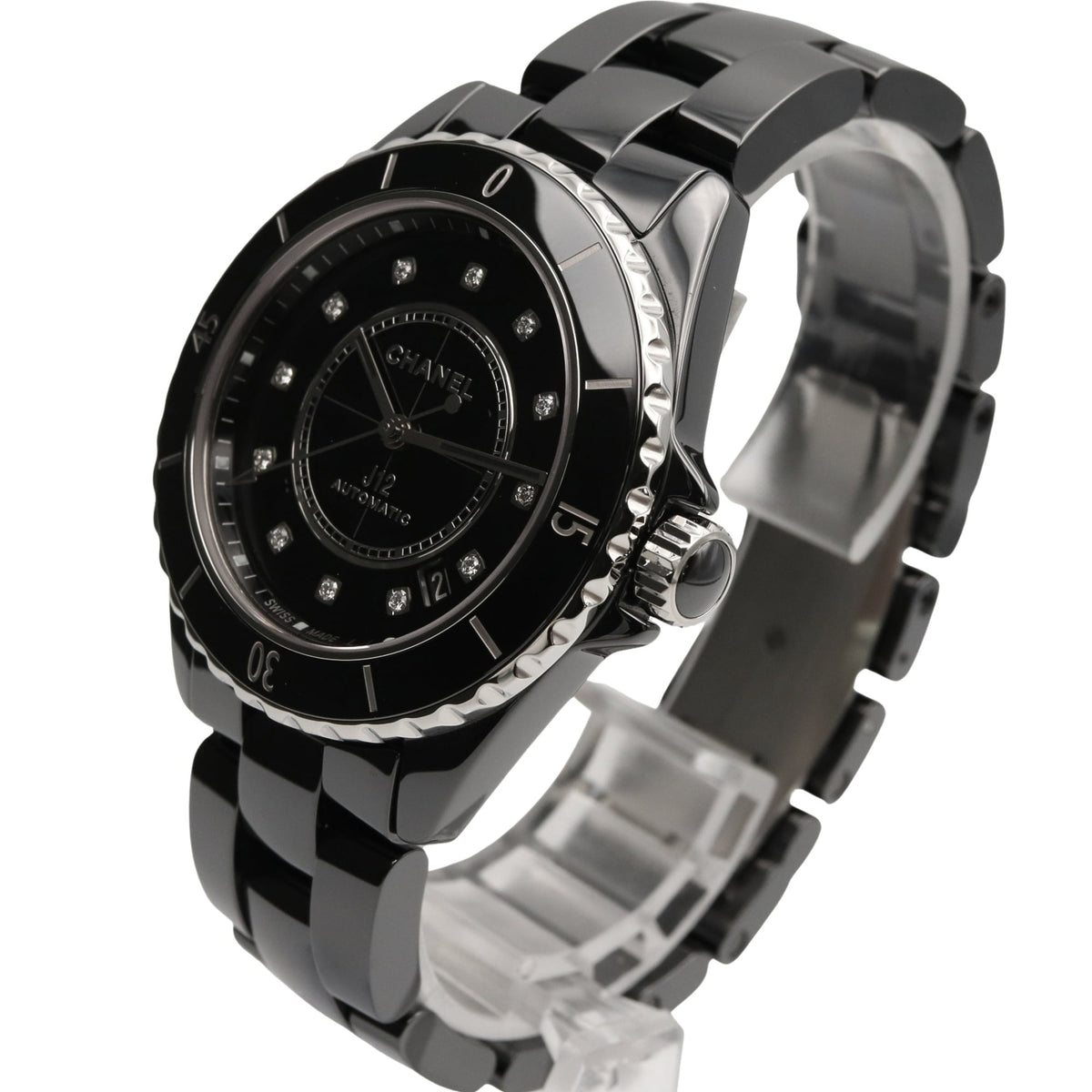 Chanel J12 12-Diamond Ceramic Diamond Black H5702 Black Dial 38mm Watch