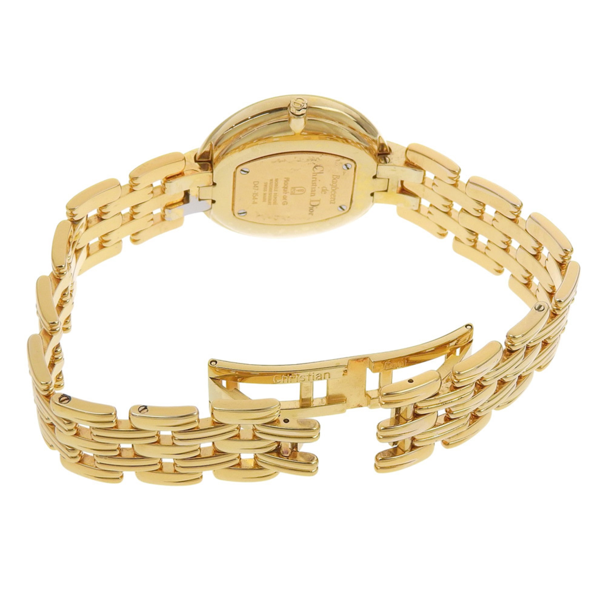 Christian Dior Bakira-horloge D47-154-4, verguld roestvrij staal met gouden quartz uurwerk, analoge wijzerplaat, zwarte wijzerplaat, damesmodel