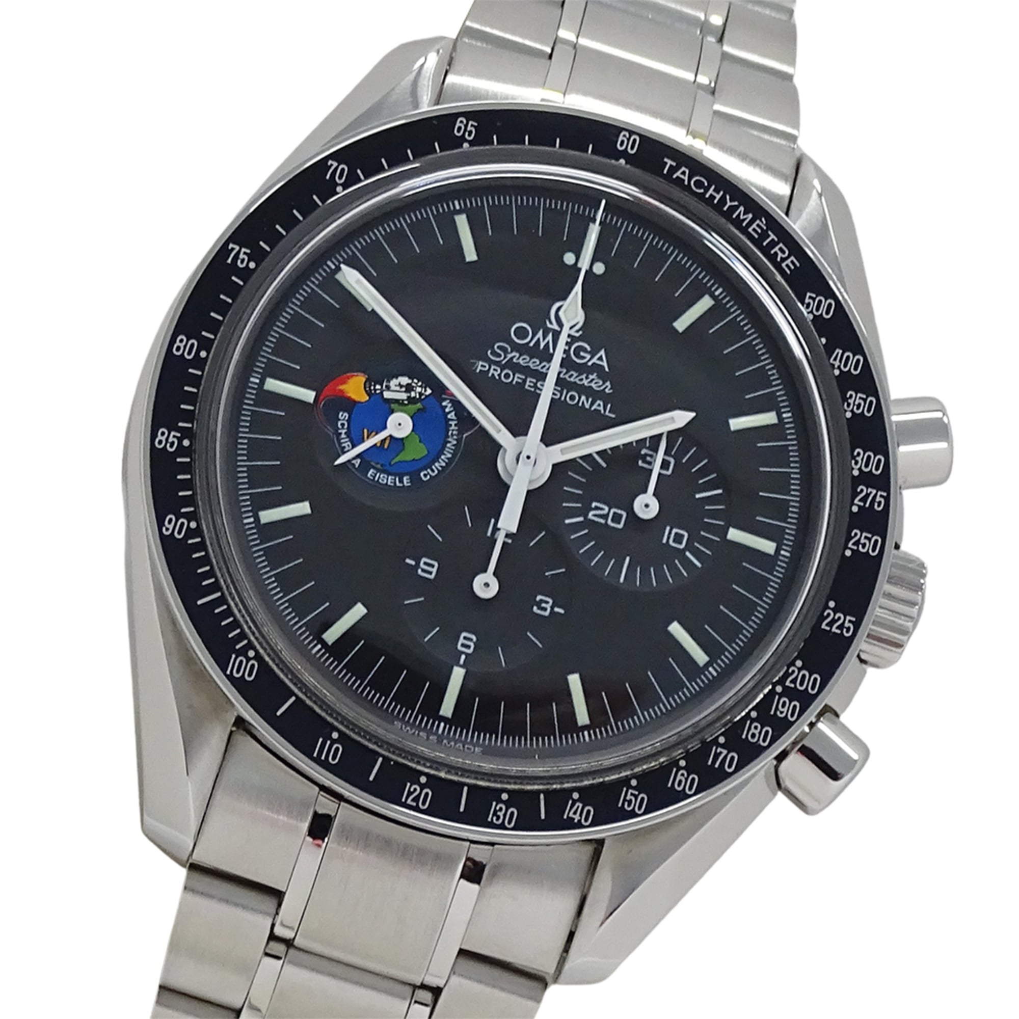 Omega Speedmaster 3597.11.00 Men's Watch, Brand: Missions Apollo Chronograph, Manual Winding, Stainless Steel (SS), Silver & Black.