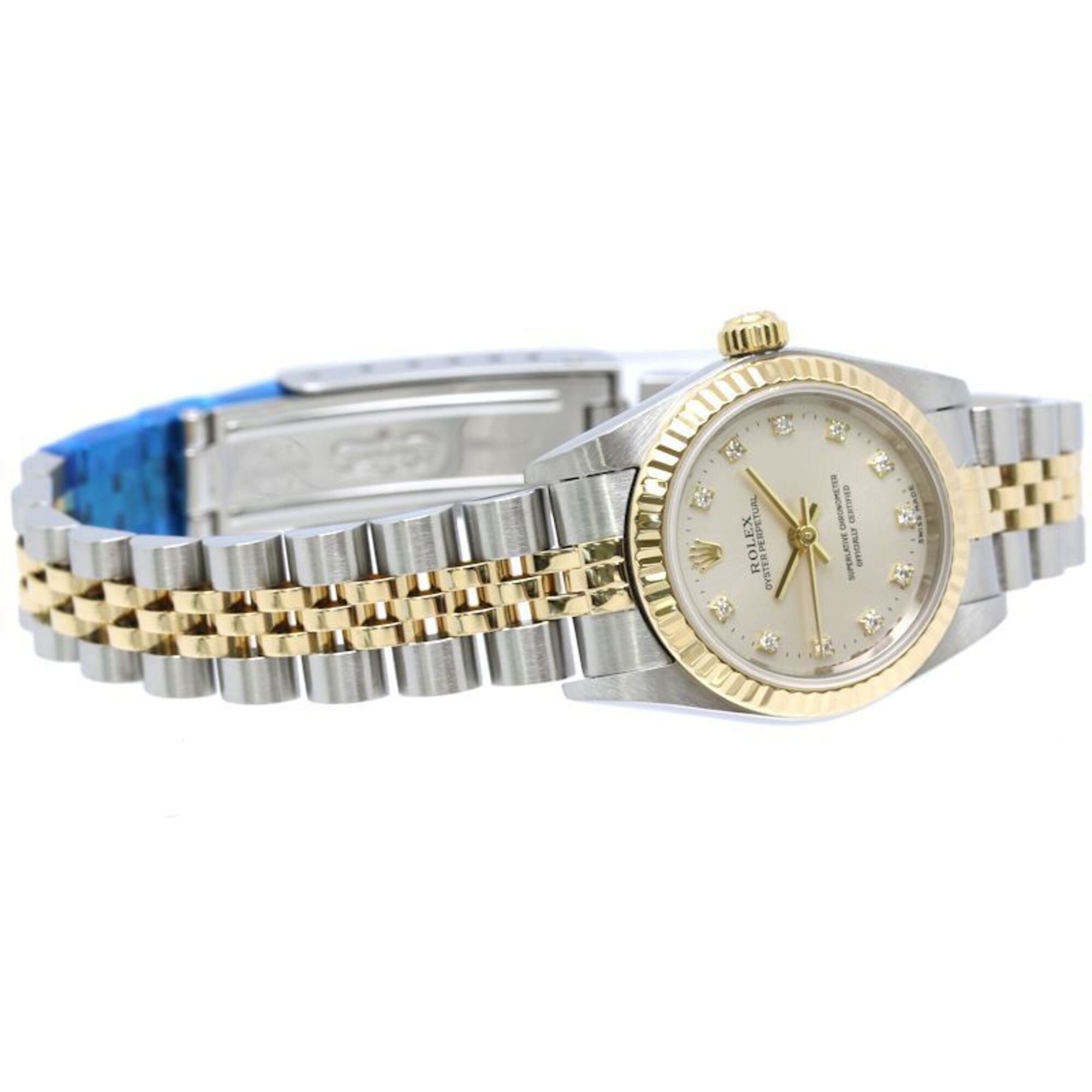 Rolex Oyster Perpetual 11P Diamond 76193G Silver Dial 26mm Watch