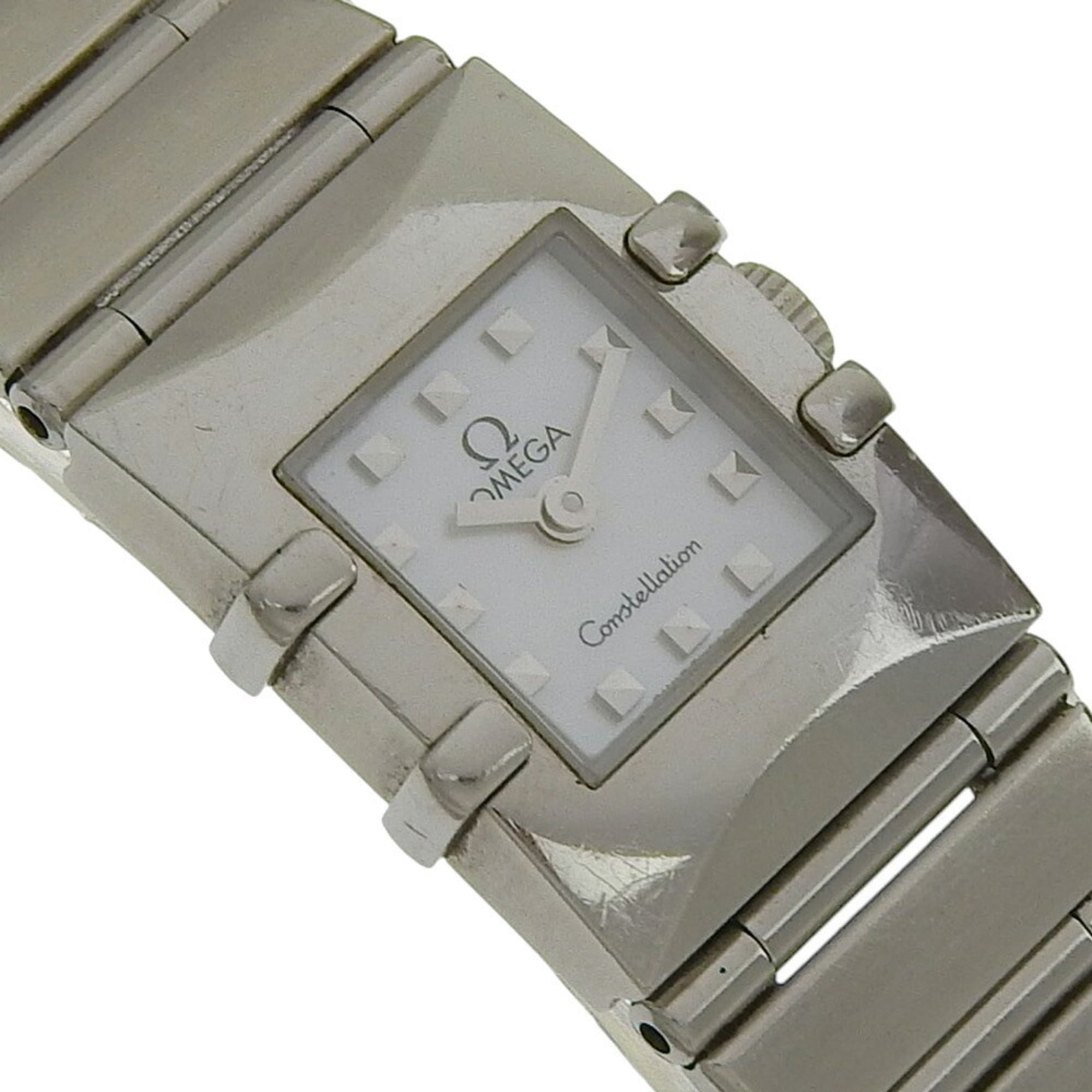 OMEGA Constellation Carree Uhr 1531.71 Edelstahl 1998 Quarz Analoganzeige Weiß Muschelzifferblatt Damenuhr