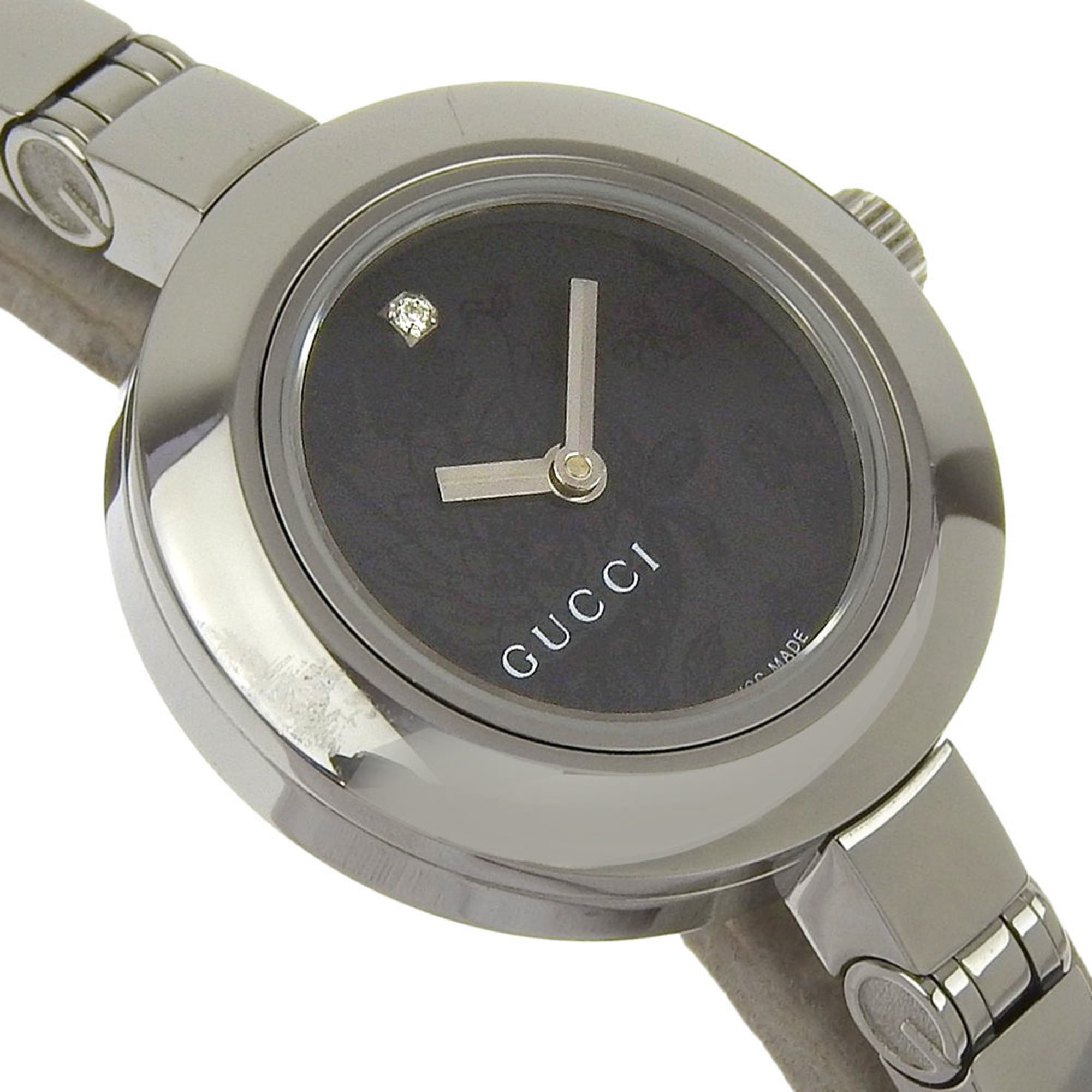 Gucci GUCCI Horloge 105 Roestvrij staal x diamant, quartz, analoog display, zwarte wijzerplaat, dameshorloge