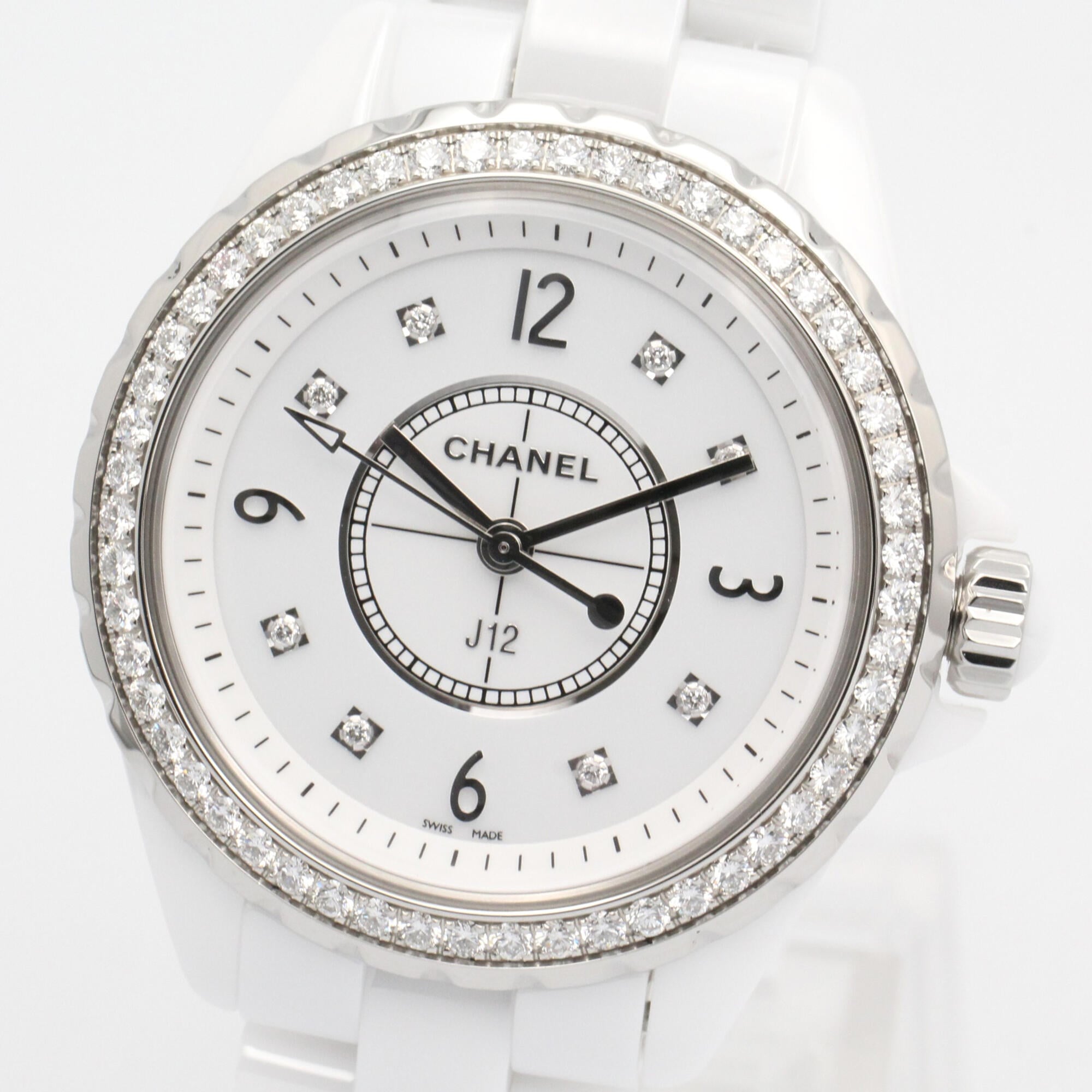 Chanel J12 Diamond Bezel 8-Diamond Ceramic Diamond Ladies White H3110