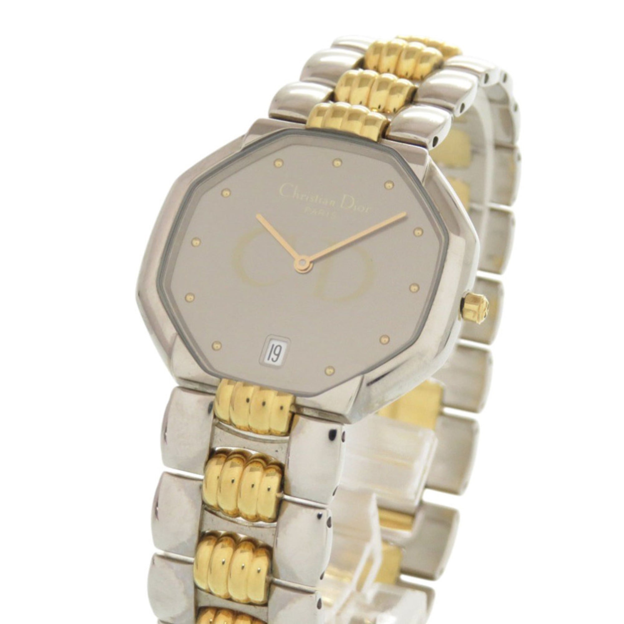 Christian Dior Octagon 45.204 Quarzzuhr aus Edelstahl Silber und Gold mit Garantie 0029