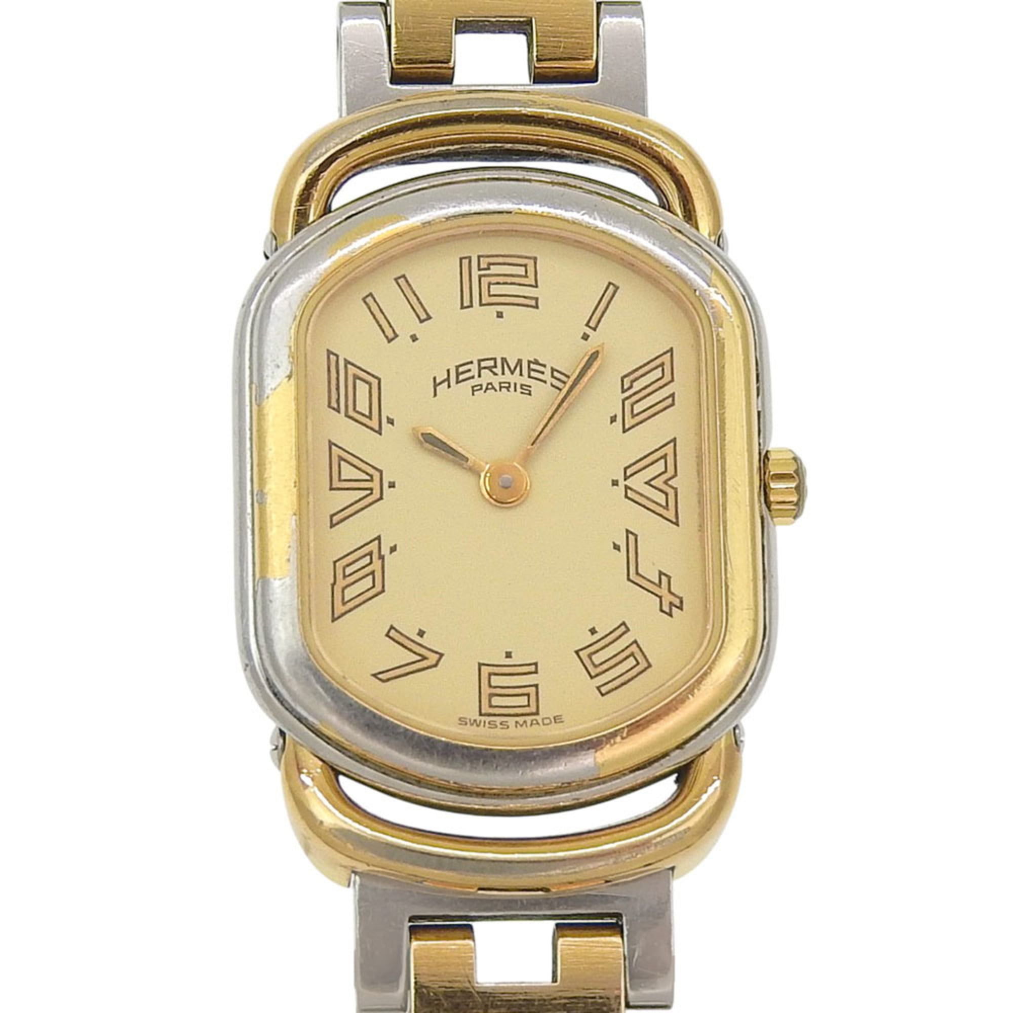 Hermès Rally Watch RA1.240, Stainless Steel with Gold Plated Quartz Movement, Analog Display, Dial, Women's