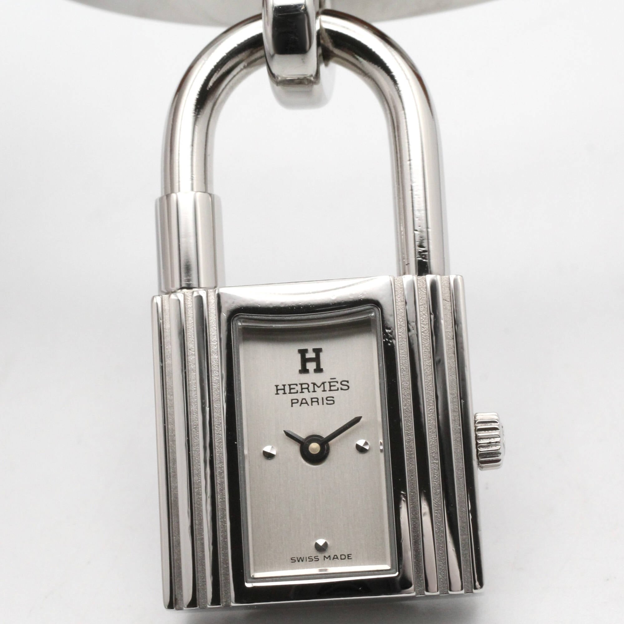 Hermes Kelly Stainless Steel Leather Strap Wo Silver Tone KE1.210