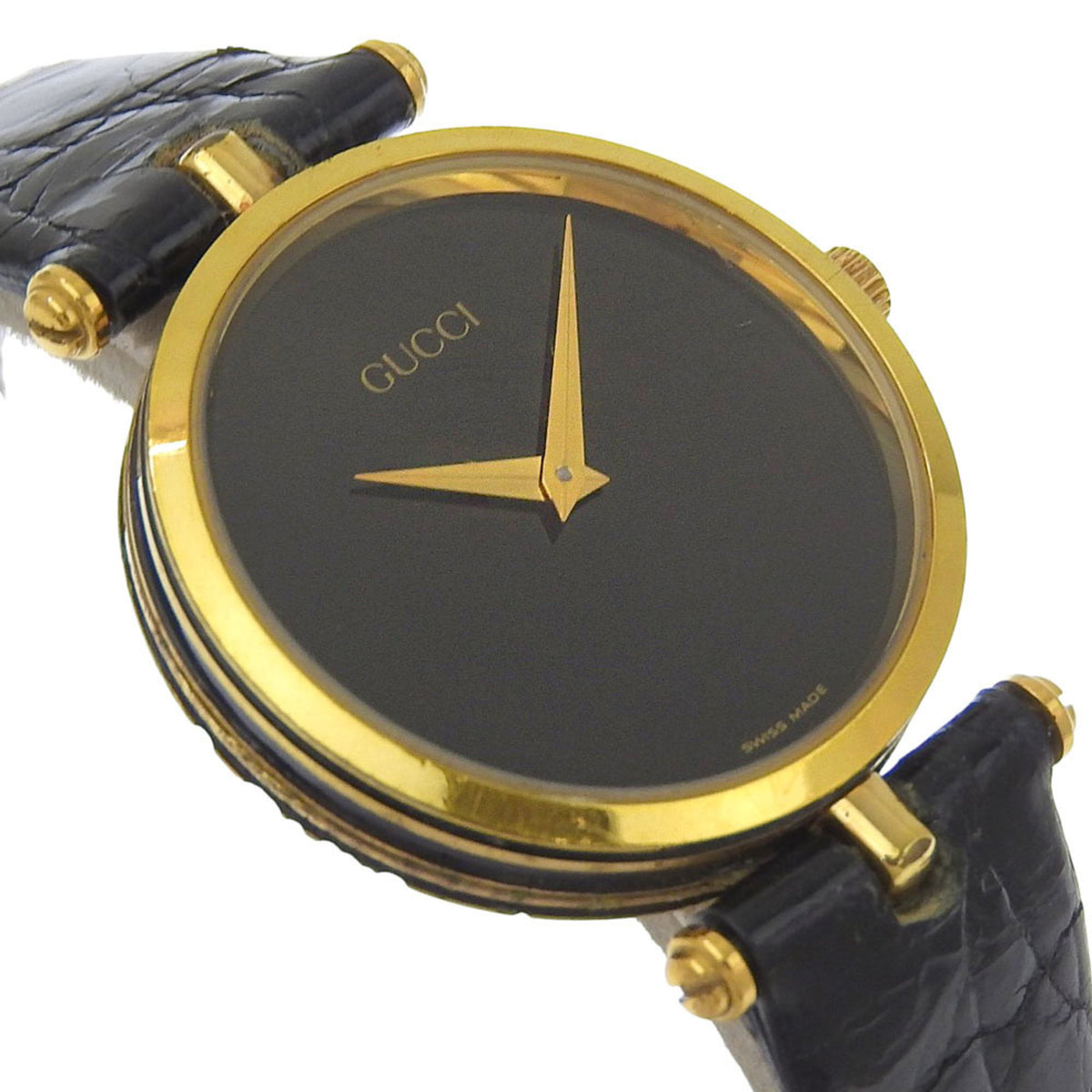 Gucci Sherry Line Watch, Gold Plated, Quartz, Analog, Black Dial, Men's