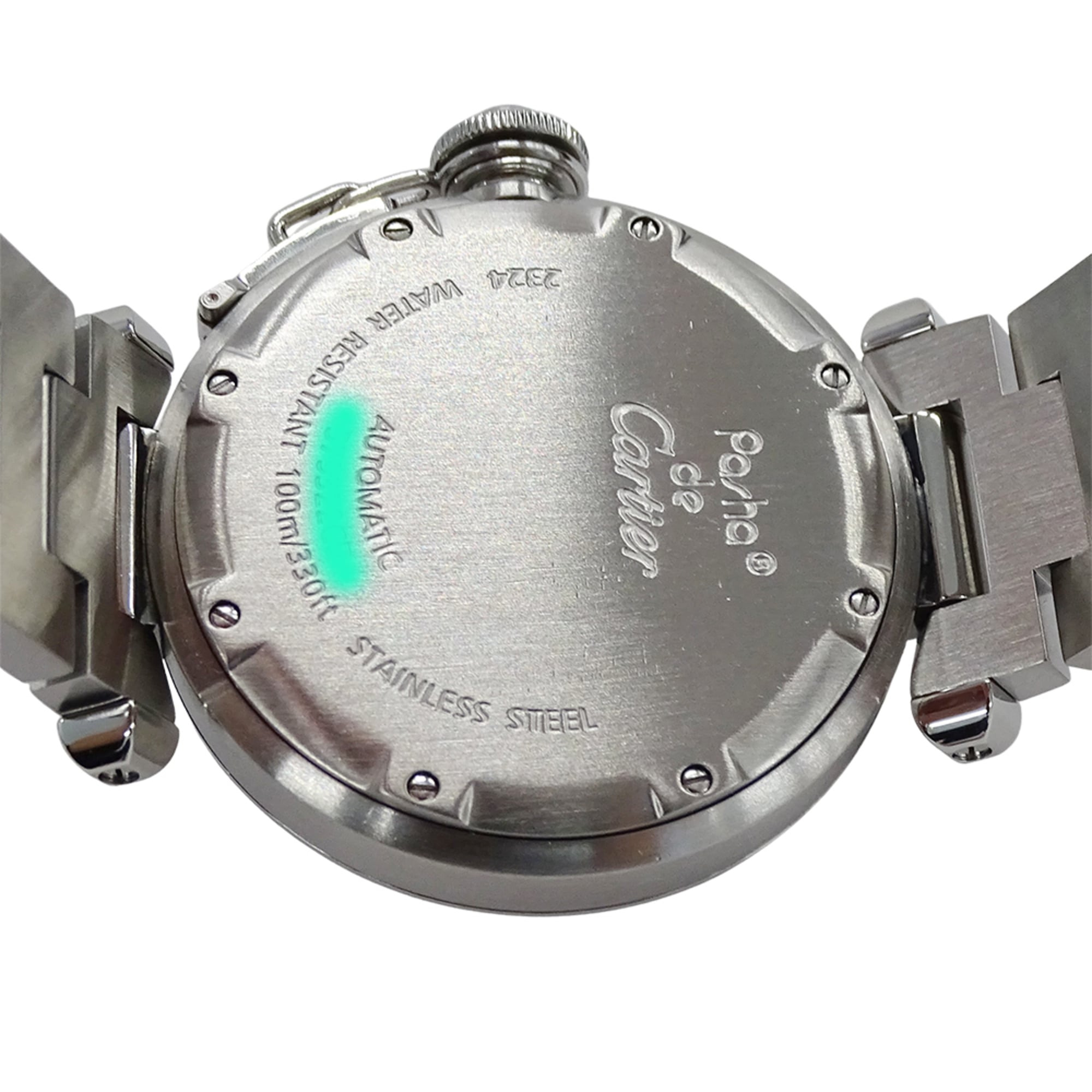 Cartier Pasha C Date automatisch horloge voor jongens, roestvrij staal (SS) W31043M7, zilver/zwart.