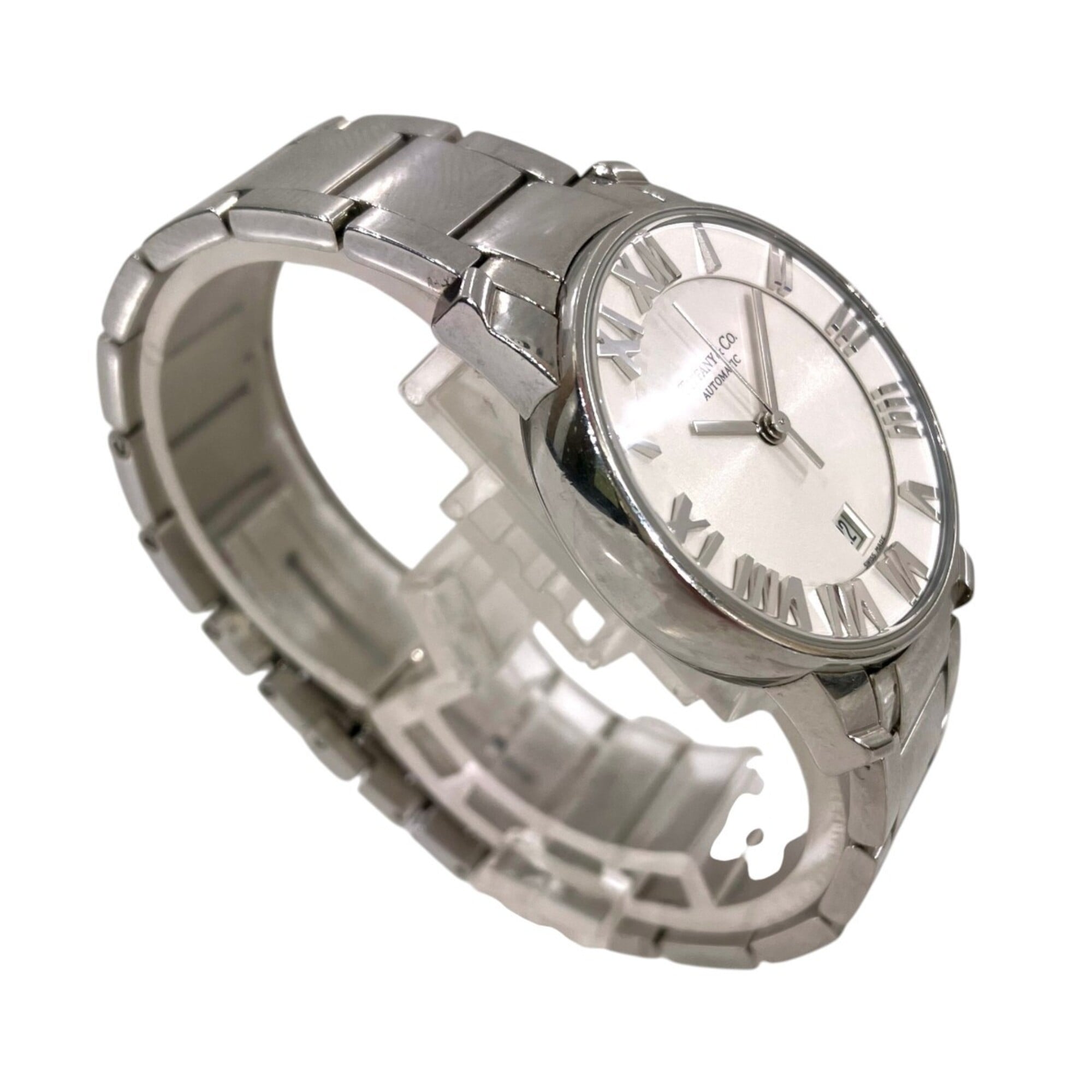 Montre Atlas Dome Tiffany & Co., poids total : 64 g, acier inoxydable, mouvement Automatique, cadran argenté, référence Z1830.68.10A21A00A