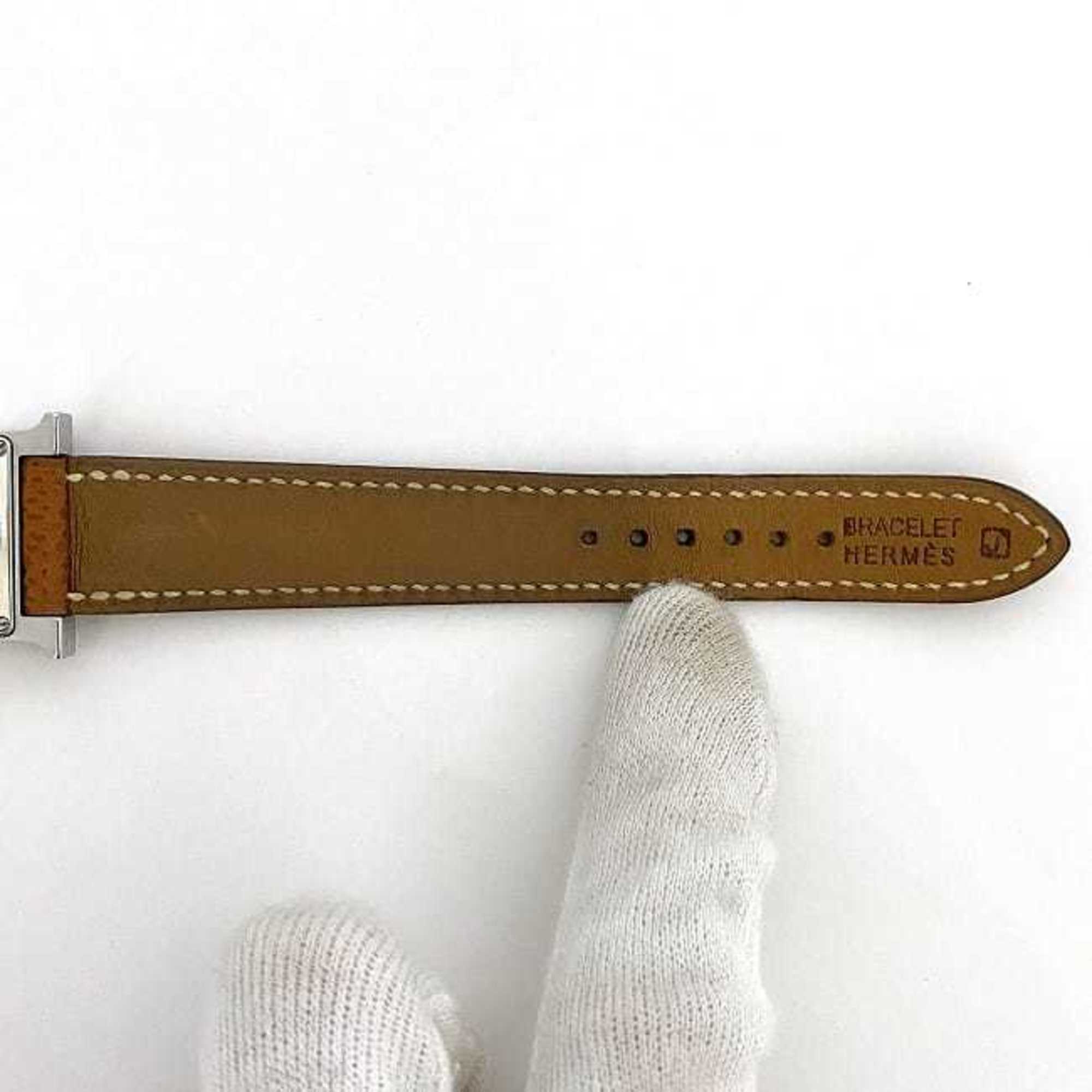 Hermes Uhr H Beige Silber Braun HH1.210 Damenuhr aus Edelstahl mit LederarmbandQuarz J-Prägung, HERMES, batteriebetrieben, 21 mm