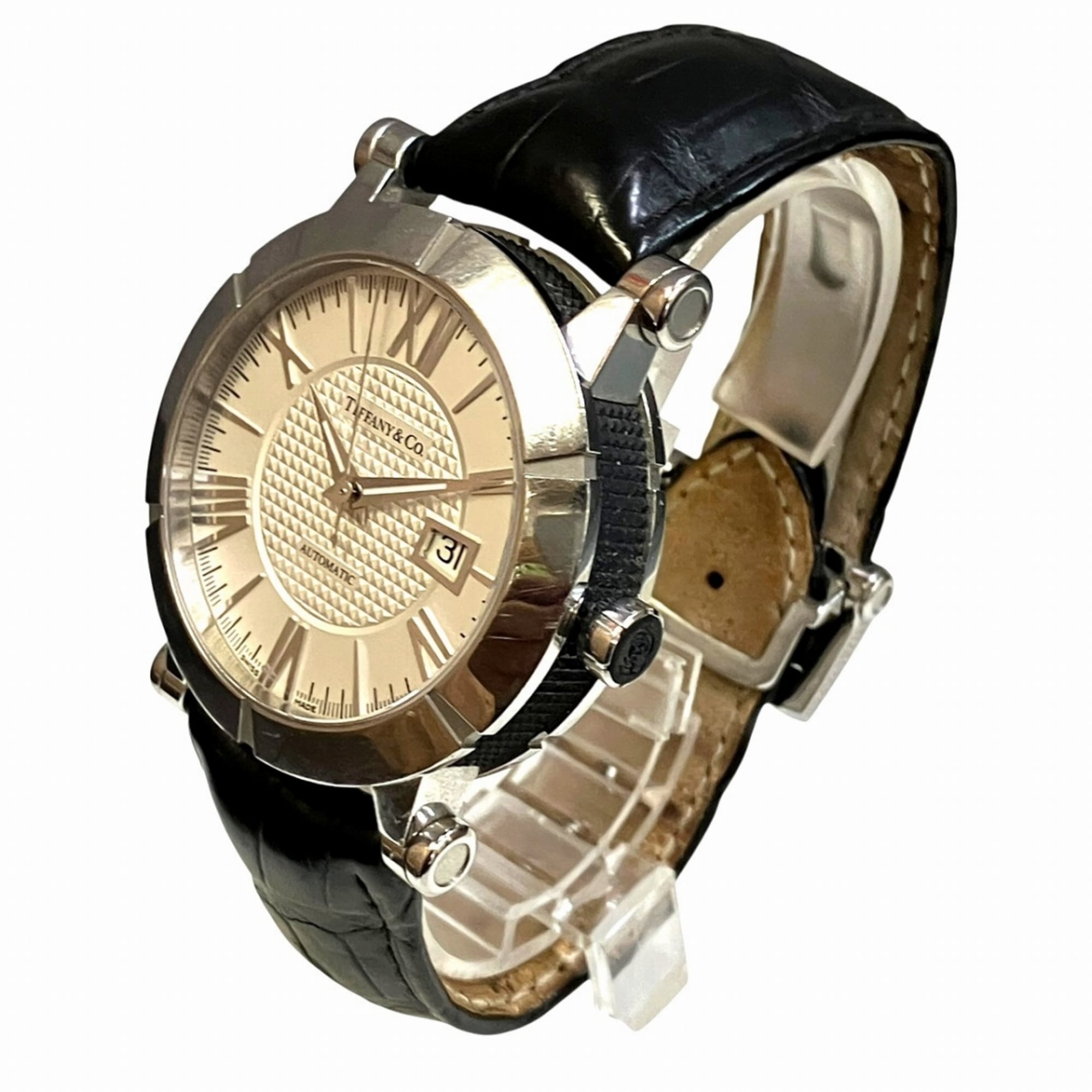 Tiffany & Co. Atlas watch, total weight 107.1g, stainless steel, genuine leather strap, automatic movement, silver dial, Z1000.70.12A10A71A