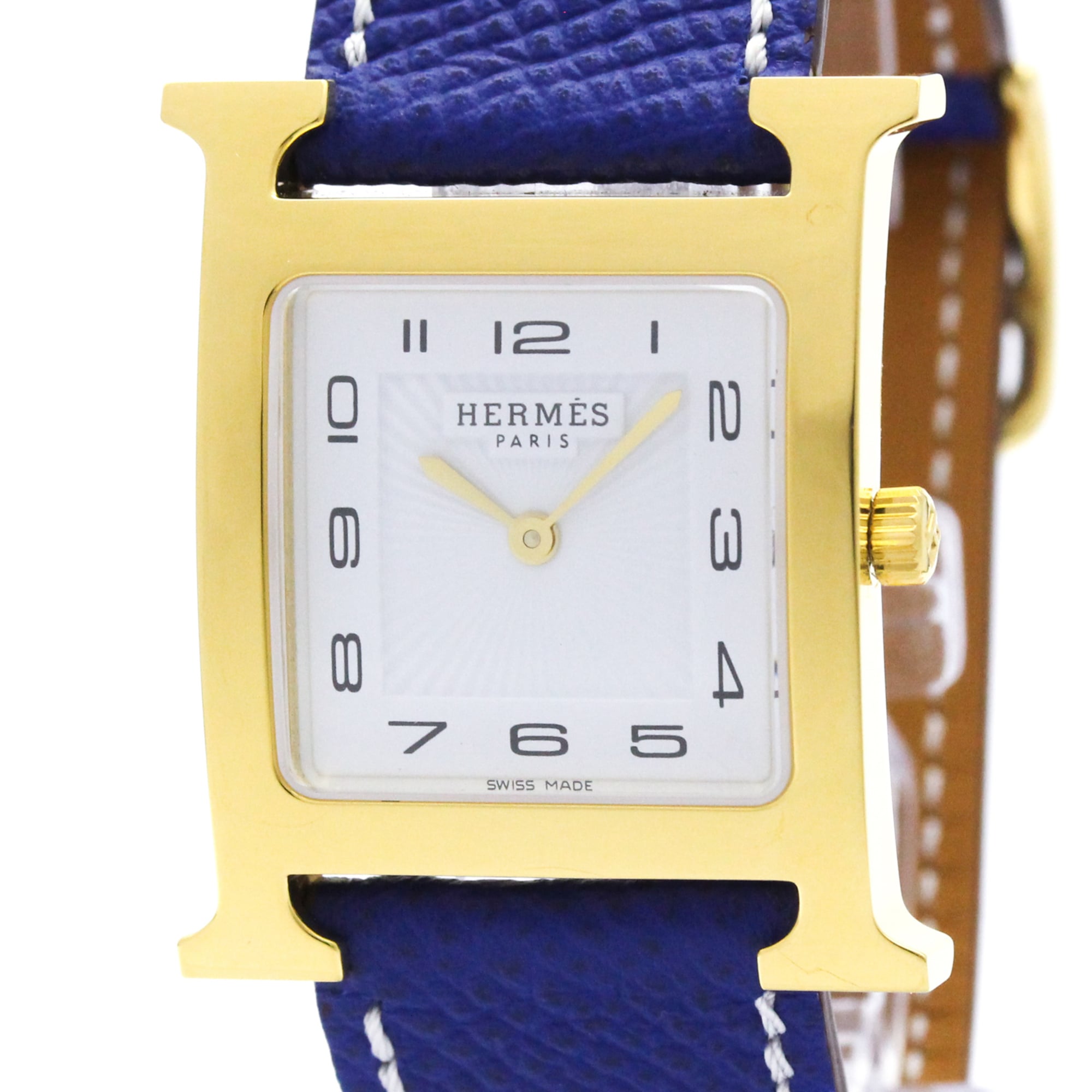 Montre HERMES H en cuir plaqué or Quartz Montre pour homme HH1.510