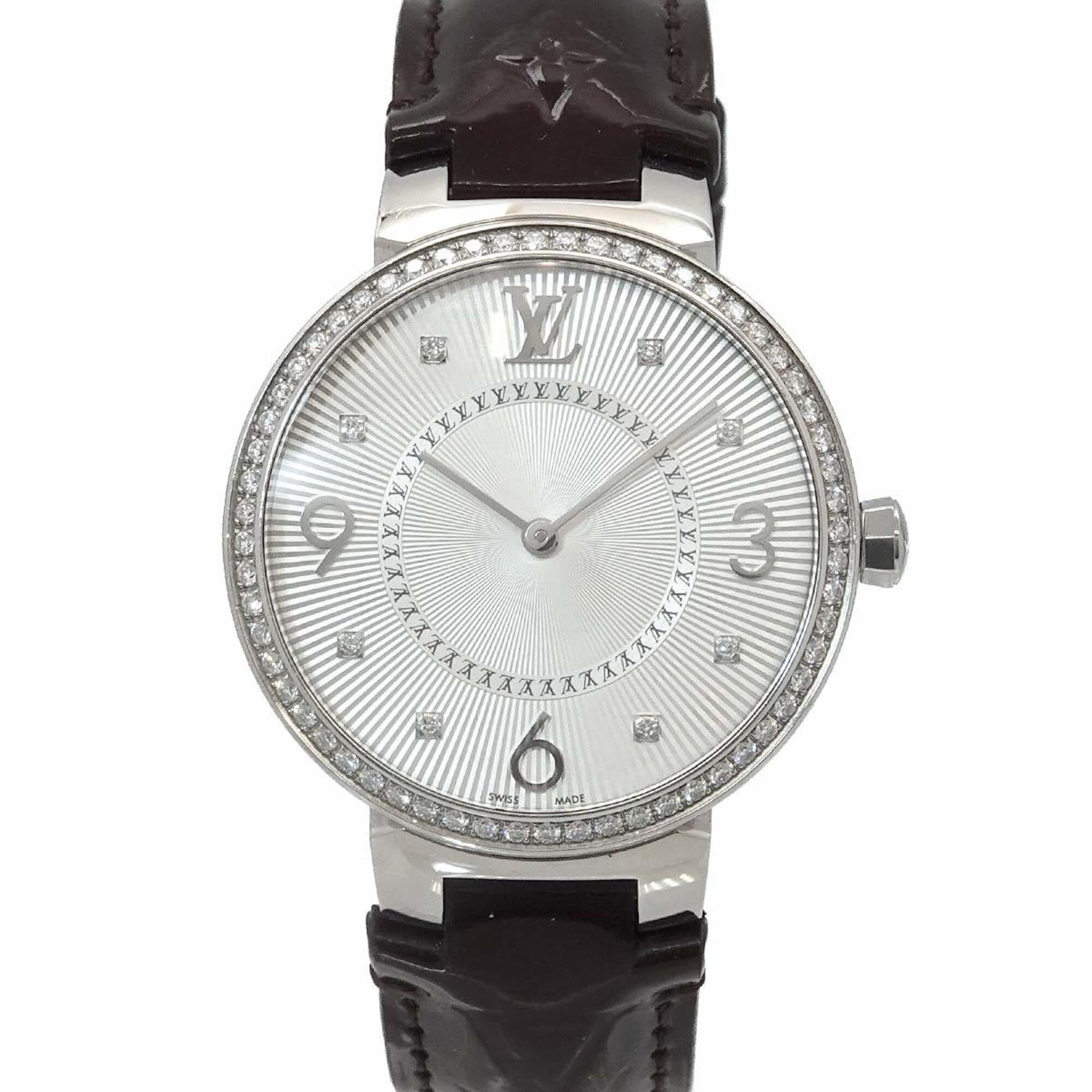 Louis Vuitton Tambour Diamond Bezel Q13ML Women's Watch 8P Silver Quartz