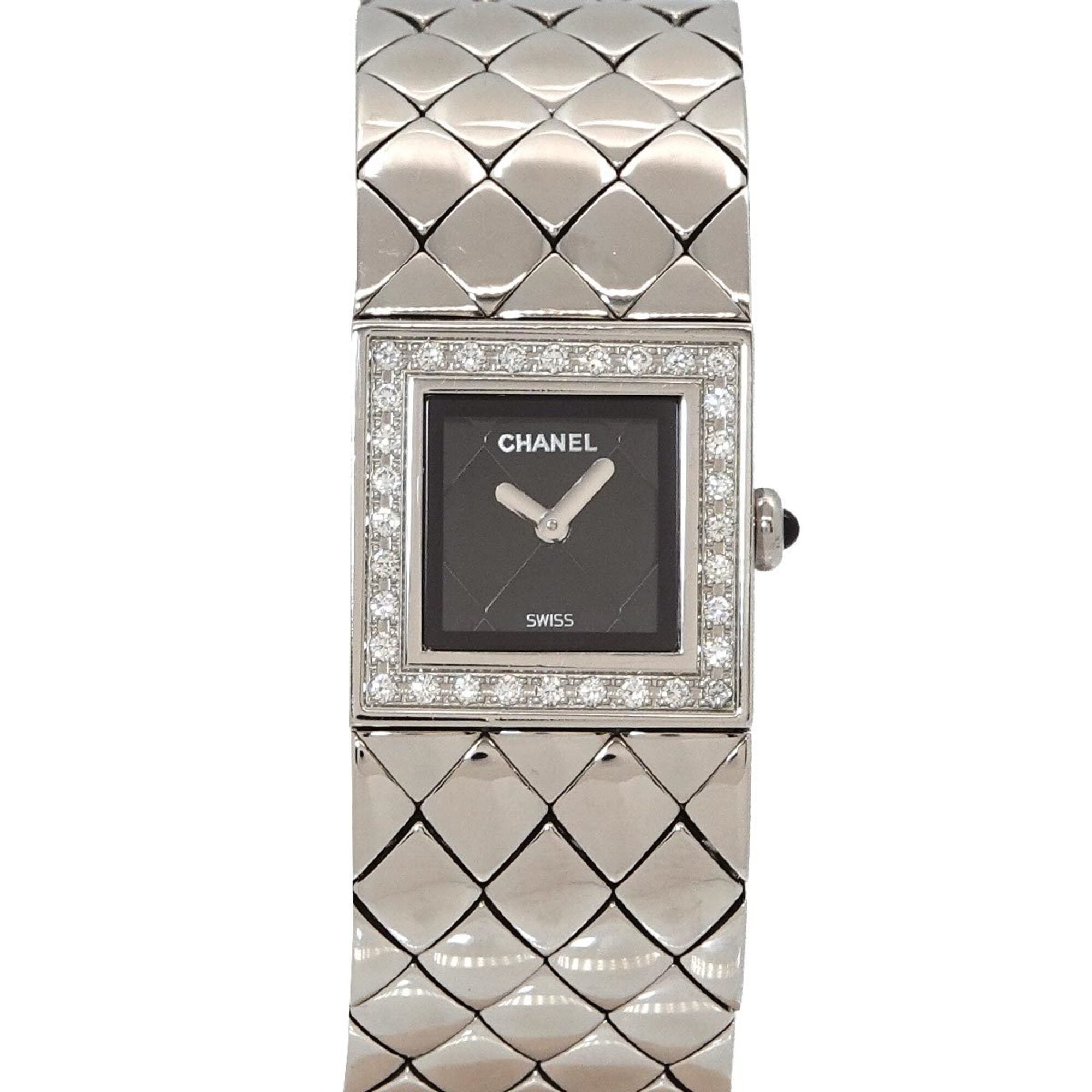 Chanel Matelasse H0489 Diamond Bezel Women's Watch Black Quartz