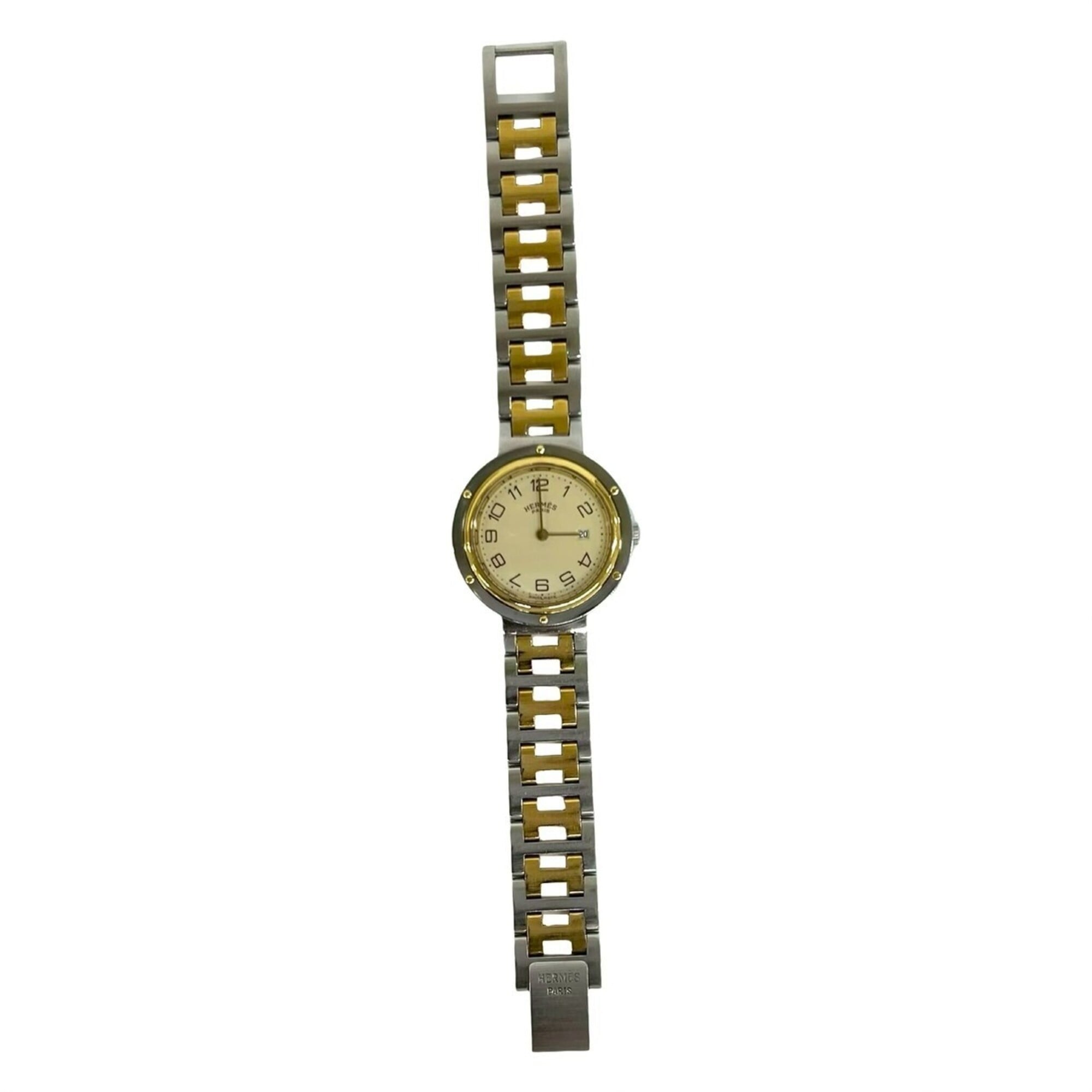HERMES Clipper Stainless Steel GP Quartz Wrist Silver 32943