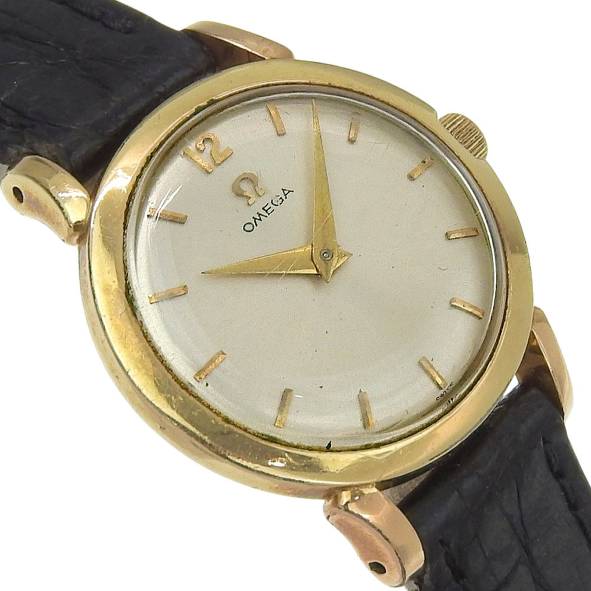 Omega OMEGA antiek horloge, kaliber 244, verguld, met leren band, handopwinding, analoog, zilveren wijzerplaat, dameshorloge