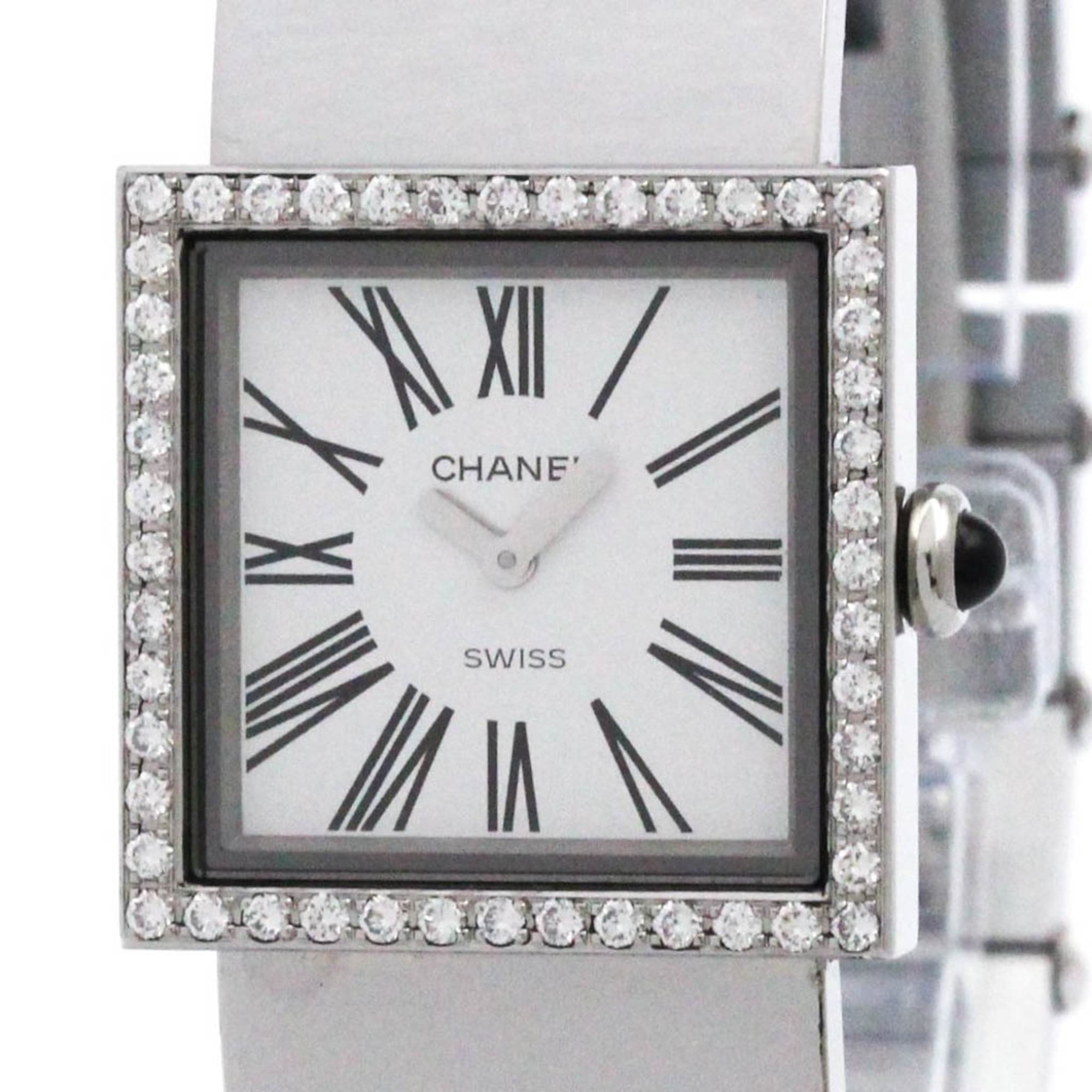 CHANEL Mademoiselle Diamond Steel Quartz Ladies Watch H0830 Polished
