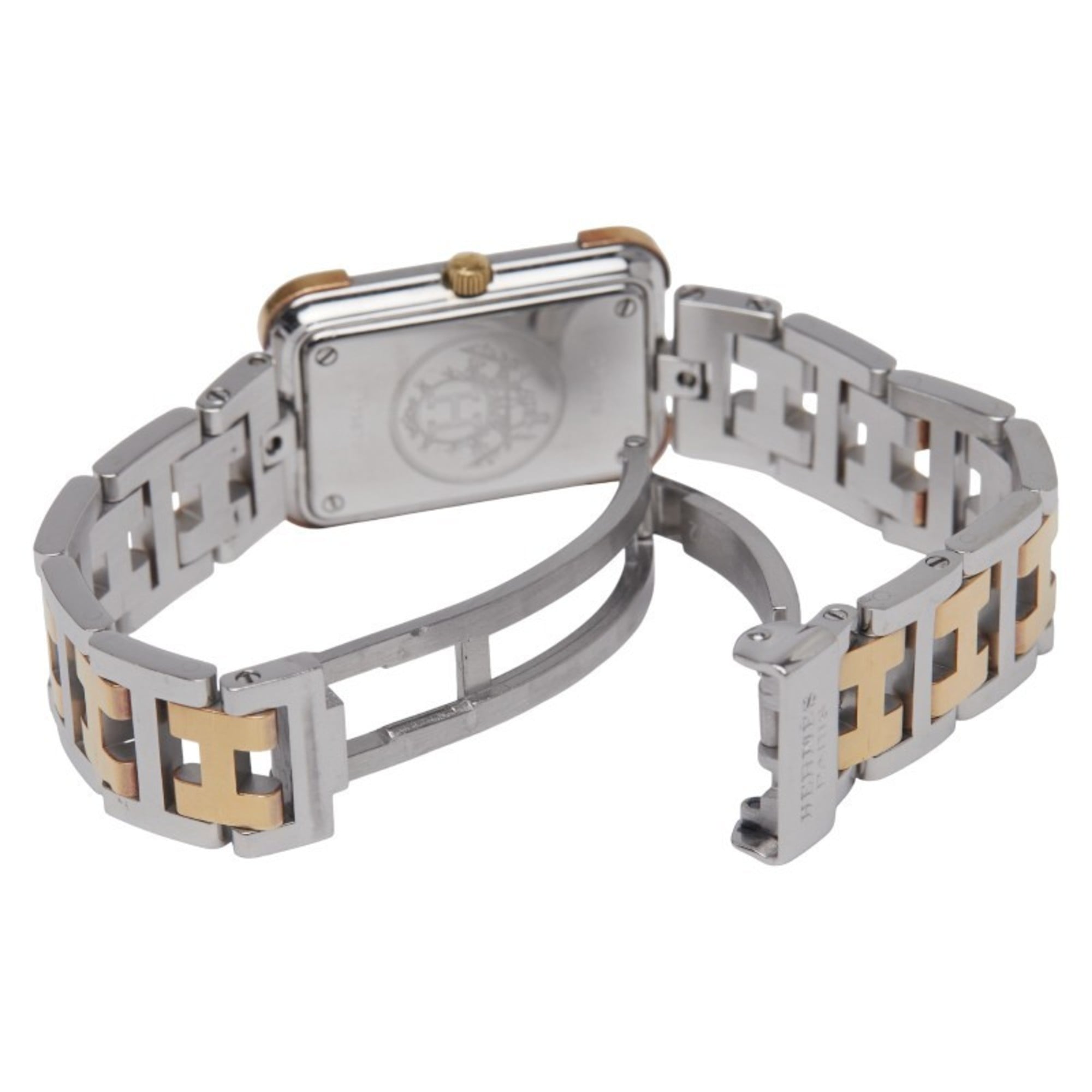 Hermès Cloiseur Uhr CR1.220 Quarz goldenes Zifferblatt, vergoldeter Edelstahl, Damenuhr HERMES